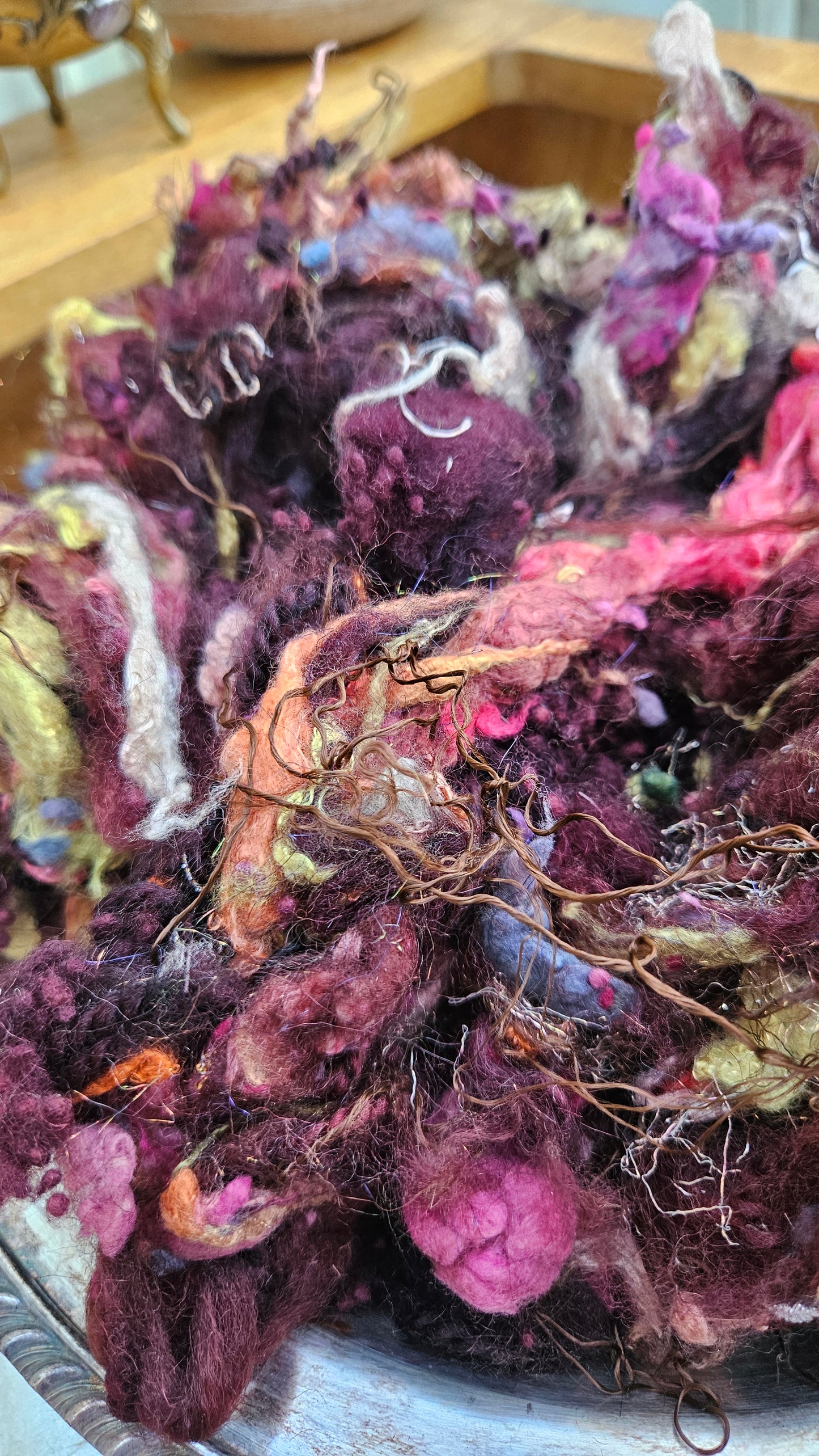 BOG WOOD - Hand-Dyed Alpaca Bamboo Texture Blend for art yarn embellishing, texture blending, felting, mixed media, and fiber art - 4 ounces | 114 grams