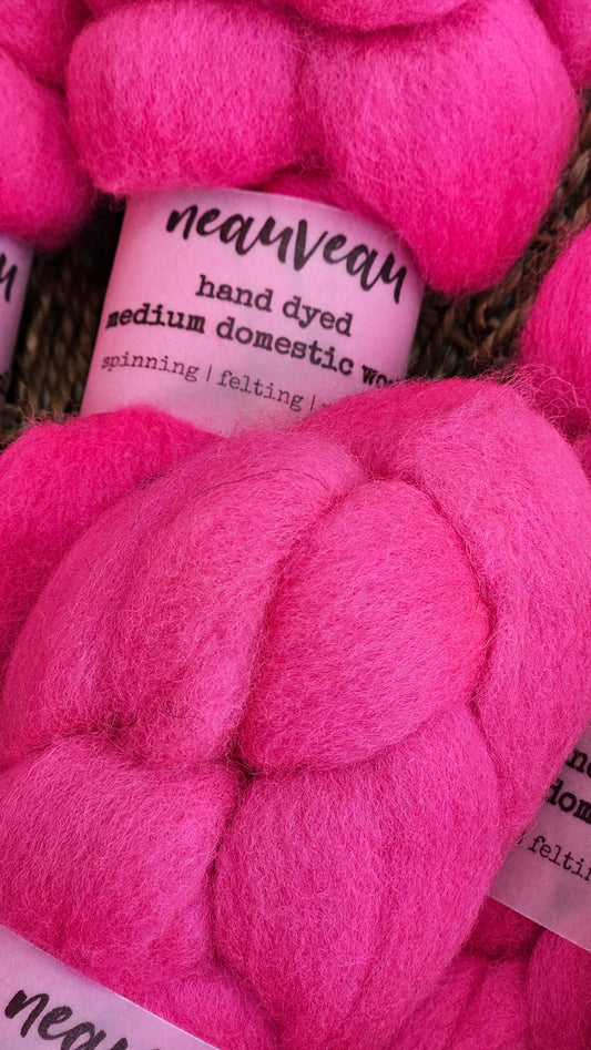 Flamingo - hand dyed domestic wool roving for felting and blending - 2 ounces | 57 grams