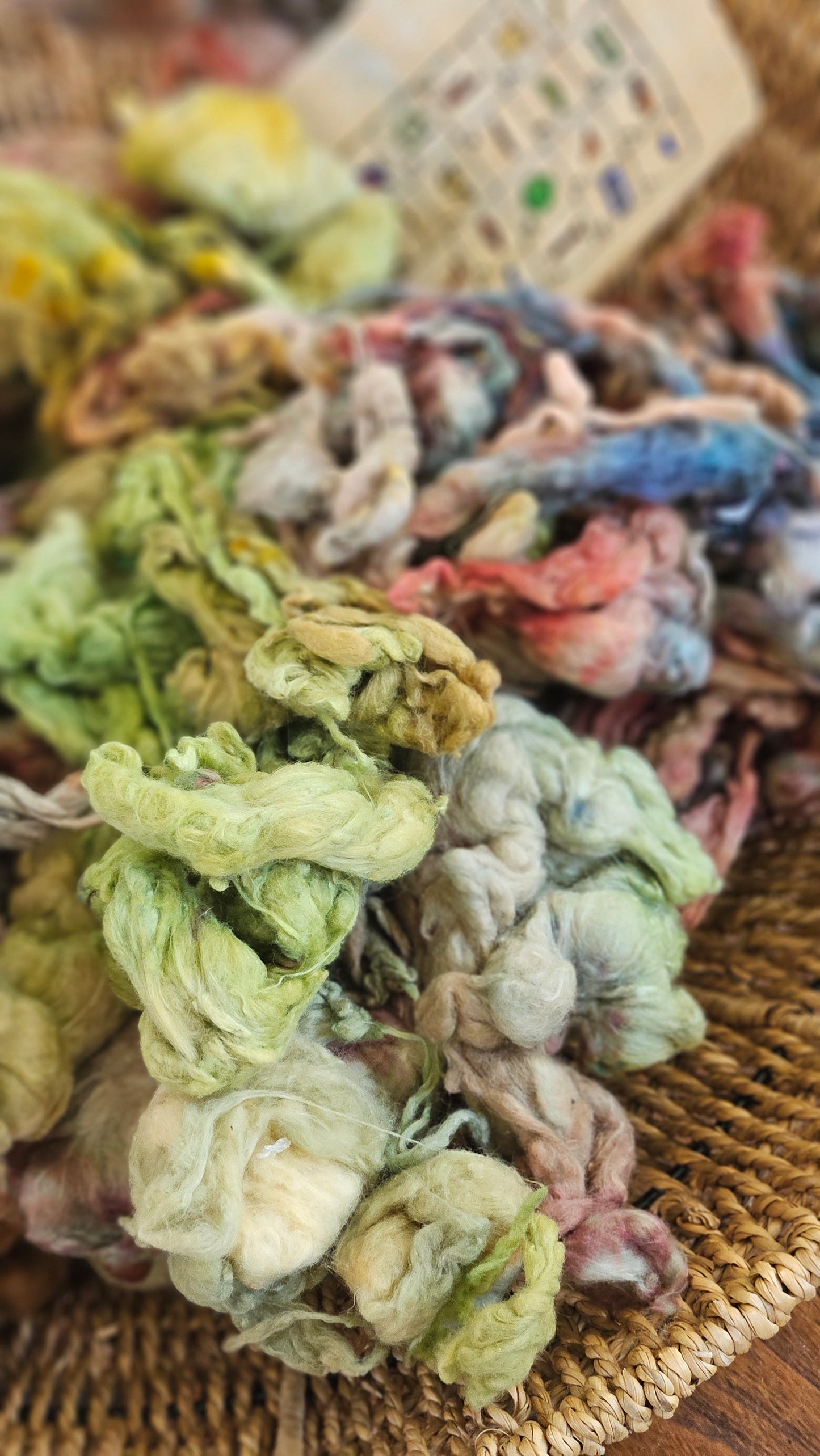 ANKH Hand-Dyed Organic Extra Fine Cotton Noil for fiber art, texture blending, and papermaking - 1 ounce | 28 grams