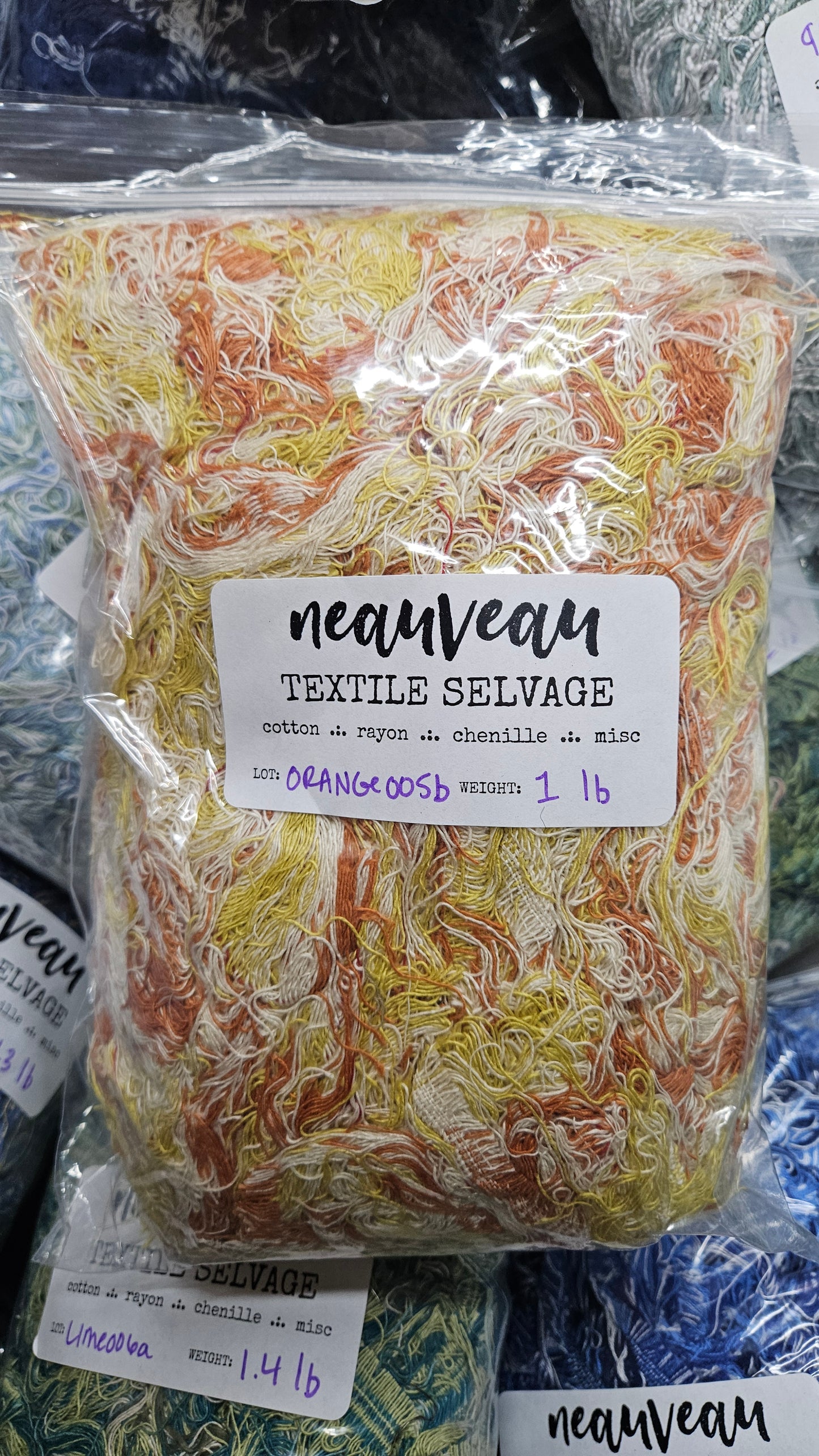 ORANGE GROVE - textile selvedge for rug and art weaving and art yarn - ORANGE005 (1 lb)