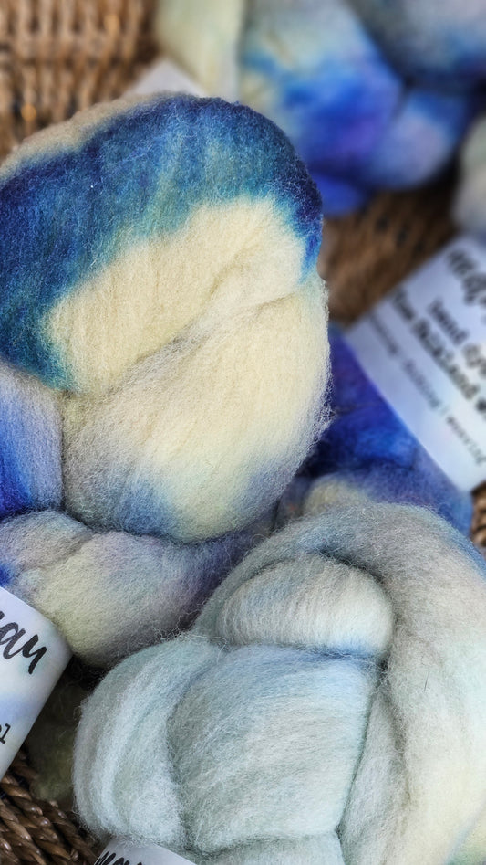 Glacier - hand dyed fine wool roving for felting and blending - 2 ounces | 57 grams