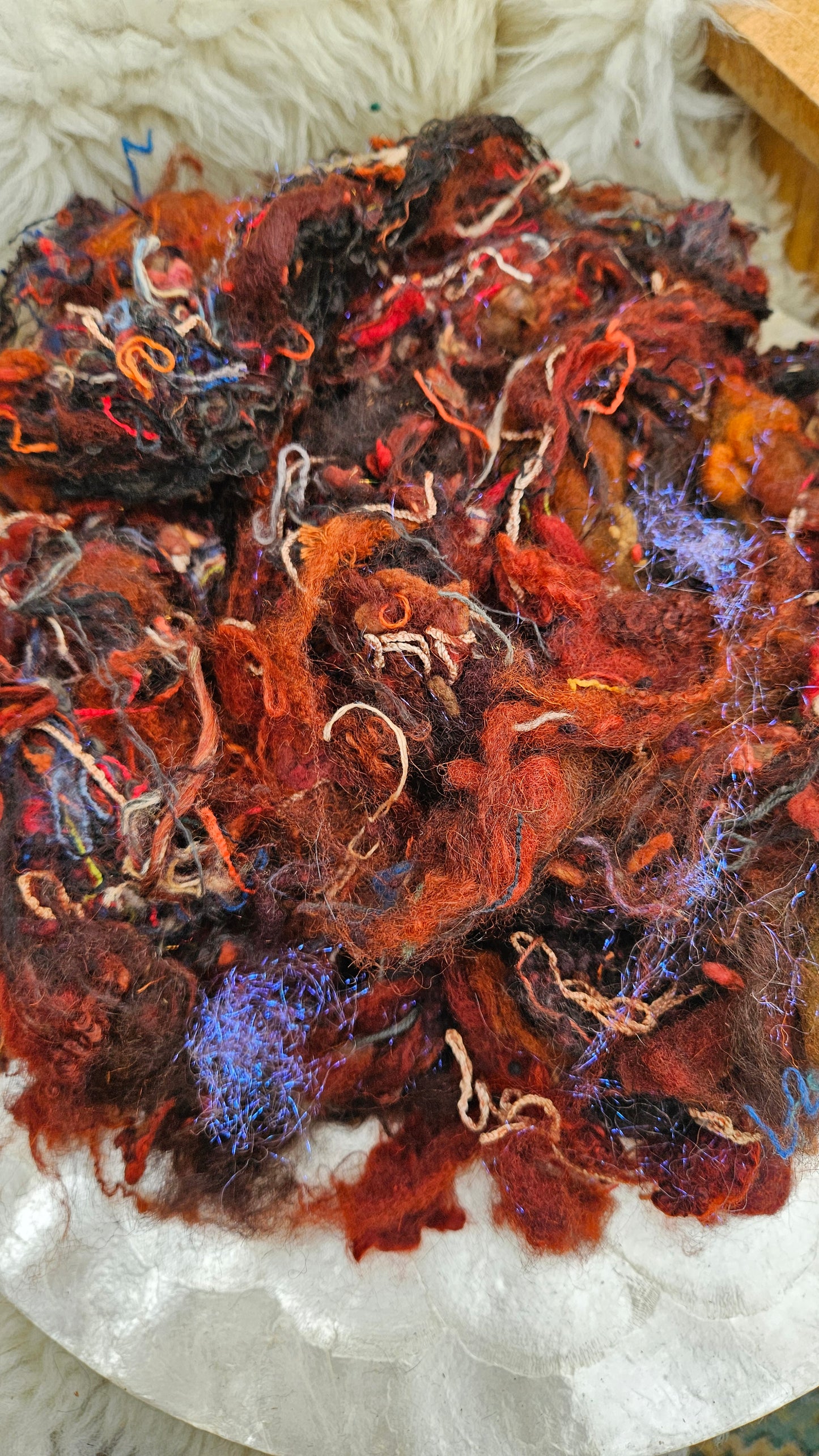 EMBER DAYS - Hand-Dyed Alpaca Bamboo Texture Blend for art yarn embellishing, texture blending, felting, mixed media, and fiber art - 4 ounces | 114 grams