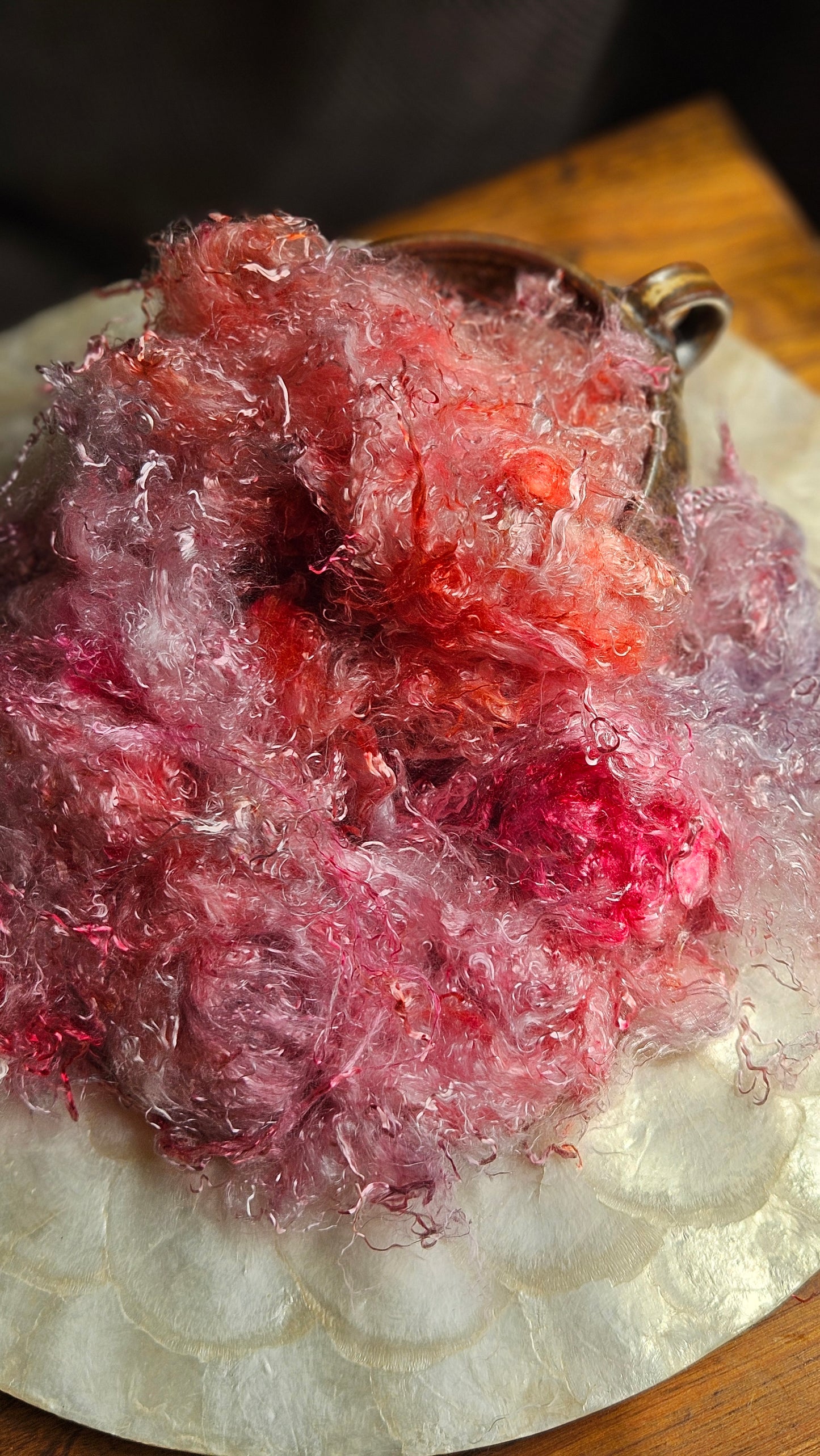 RHODOCHROSITE - hand-dyed eucalyptus crimp faux-silk for art yarn embellishing, fiber blending, felting, and papermaking - 2 oz | 57 g