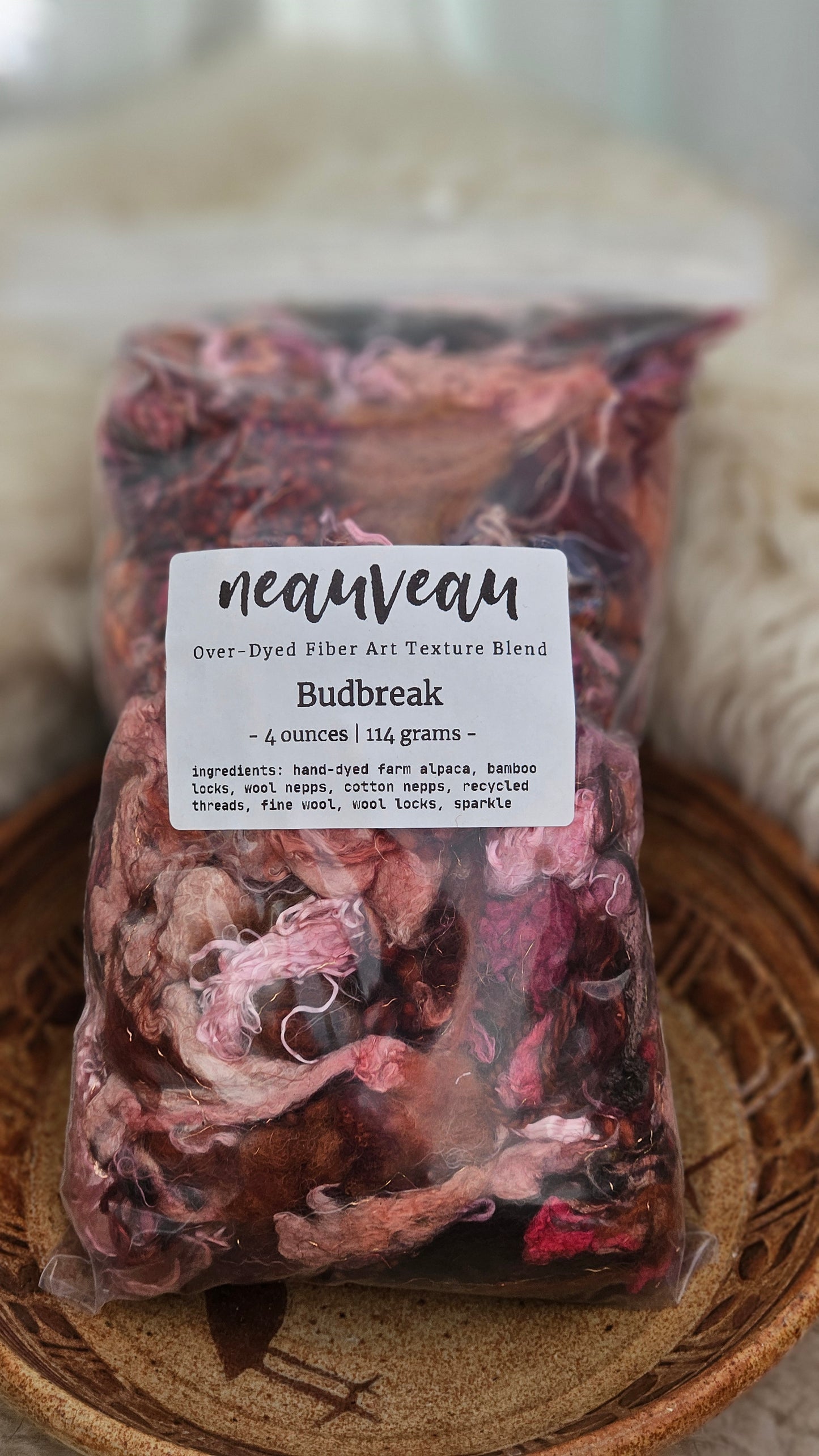 BUDBREAK - Hand-Dyed Alpaca Bamboo Texture Blend for art yarn embellishing, texture blending, felting, mixed media, and fiber art - 4 ounces | 114 grams