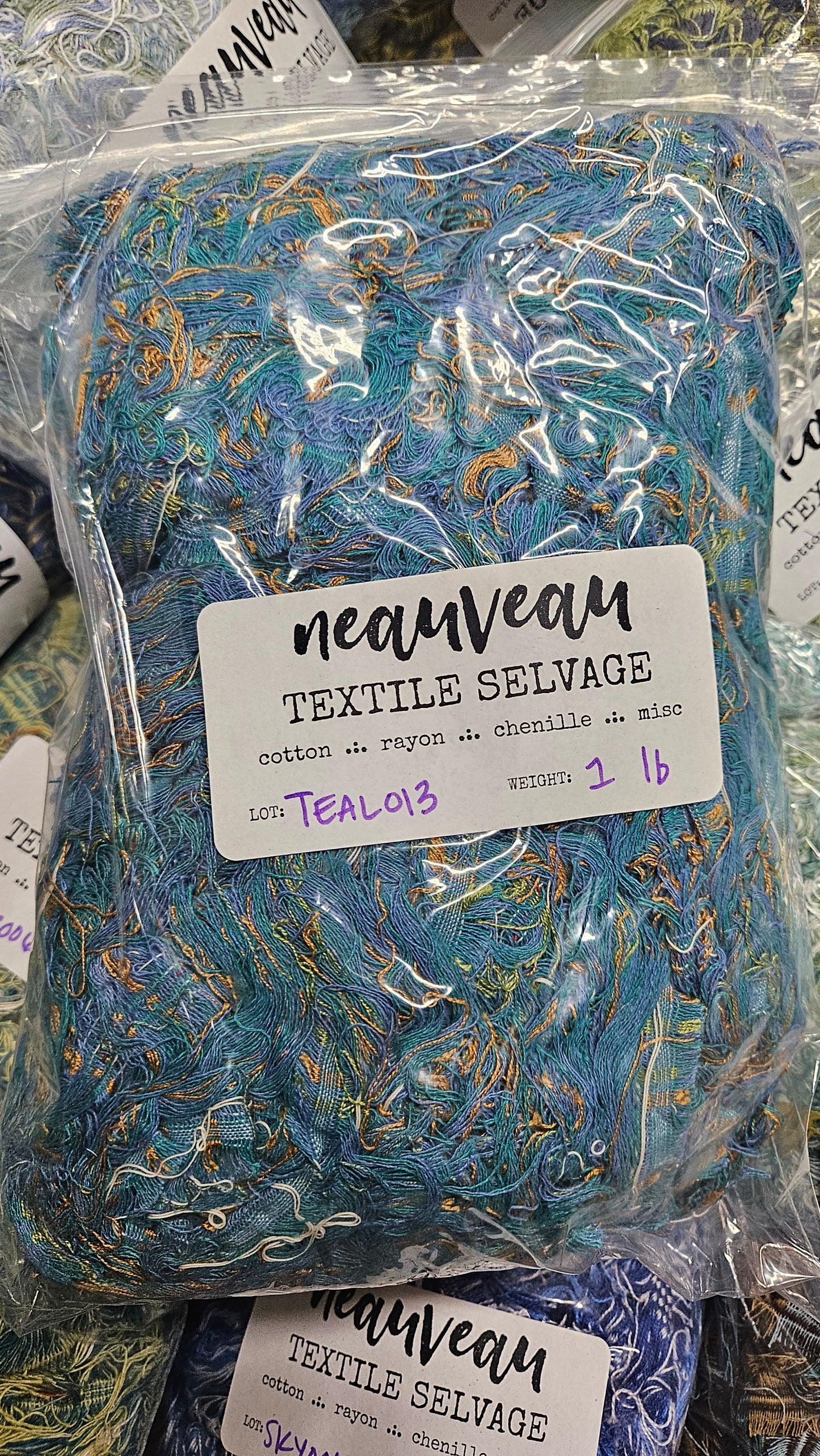 TROPICAL TEAL - textile selvedge for rug and art weaving and art yarn - TEAL013 (1 lb)