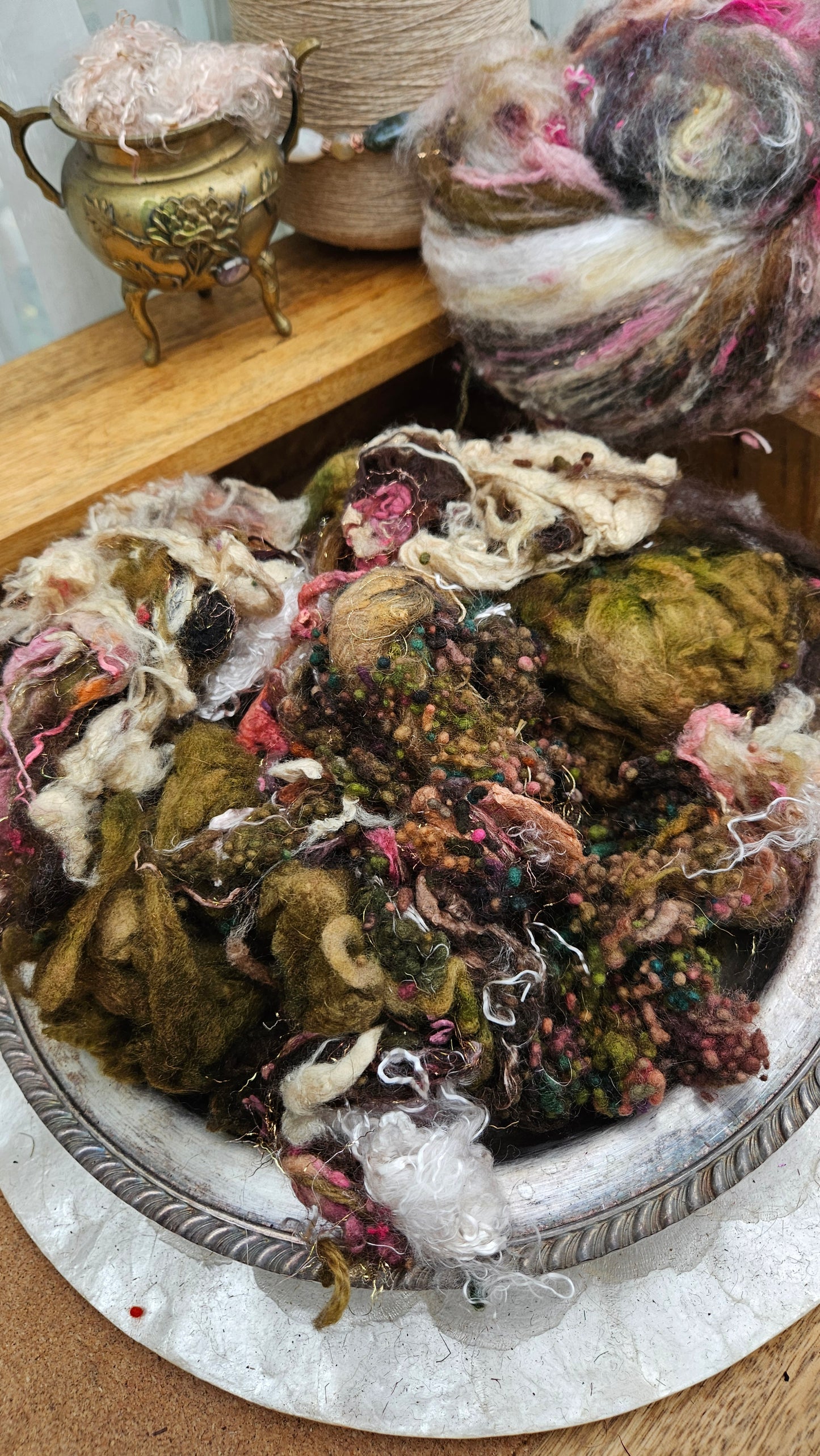 MIDSUMMER GARDEN - Hand-Dyed Alpaca Bamboo Texture Blend for art yarn embellishing, texture blending, felting, mixed media, and fiber art - 4 ounces | 114 grams