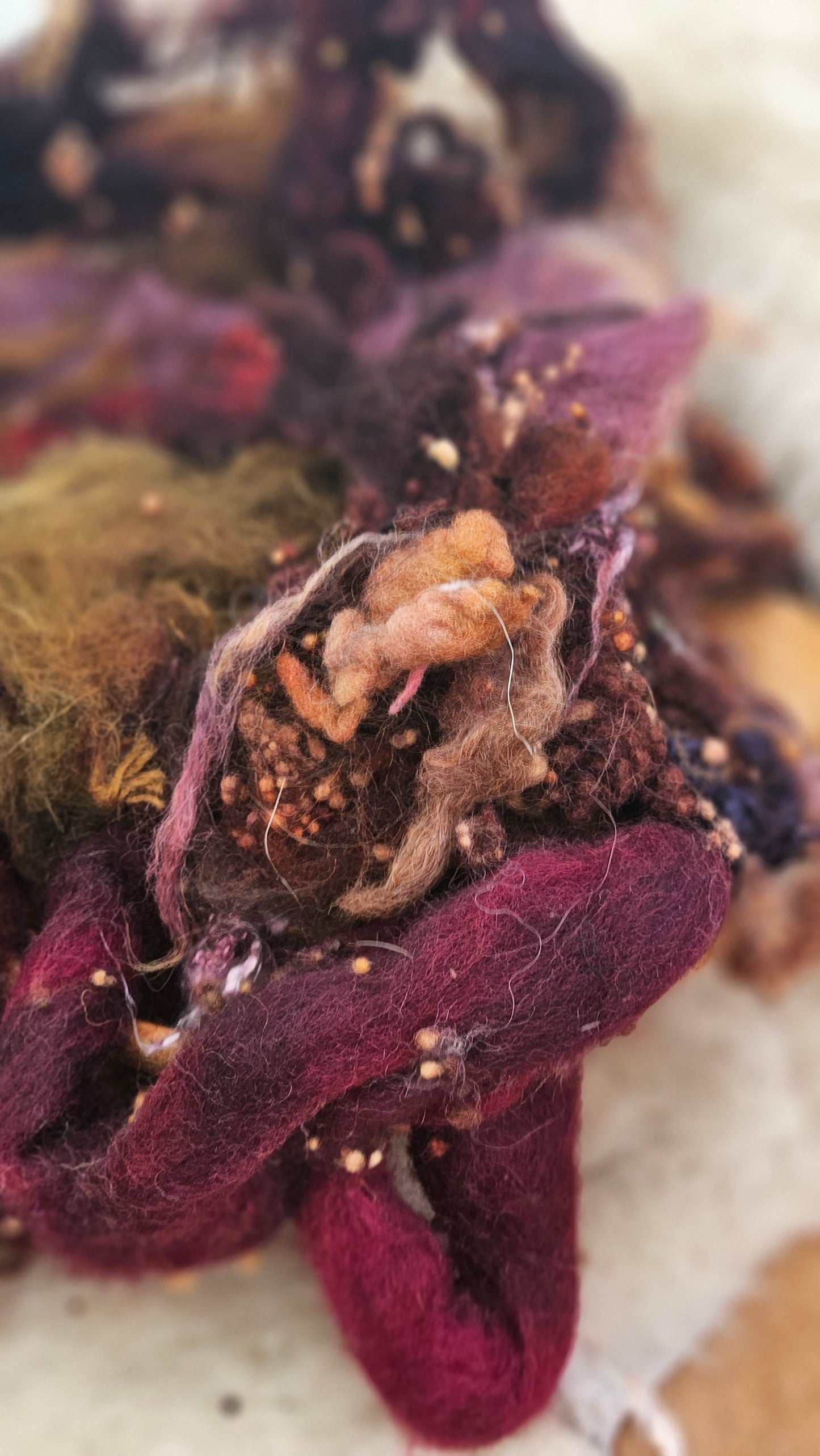 VINEYARD AUTUMN - Hand-Dyed Recycled Wool Texture Blend for art yarn embellishing, texture blending, felting, mixed media, and fiber art - 4 ounces | 114 grams