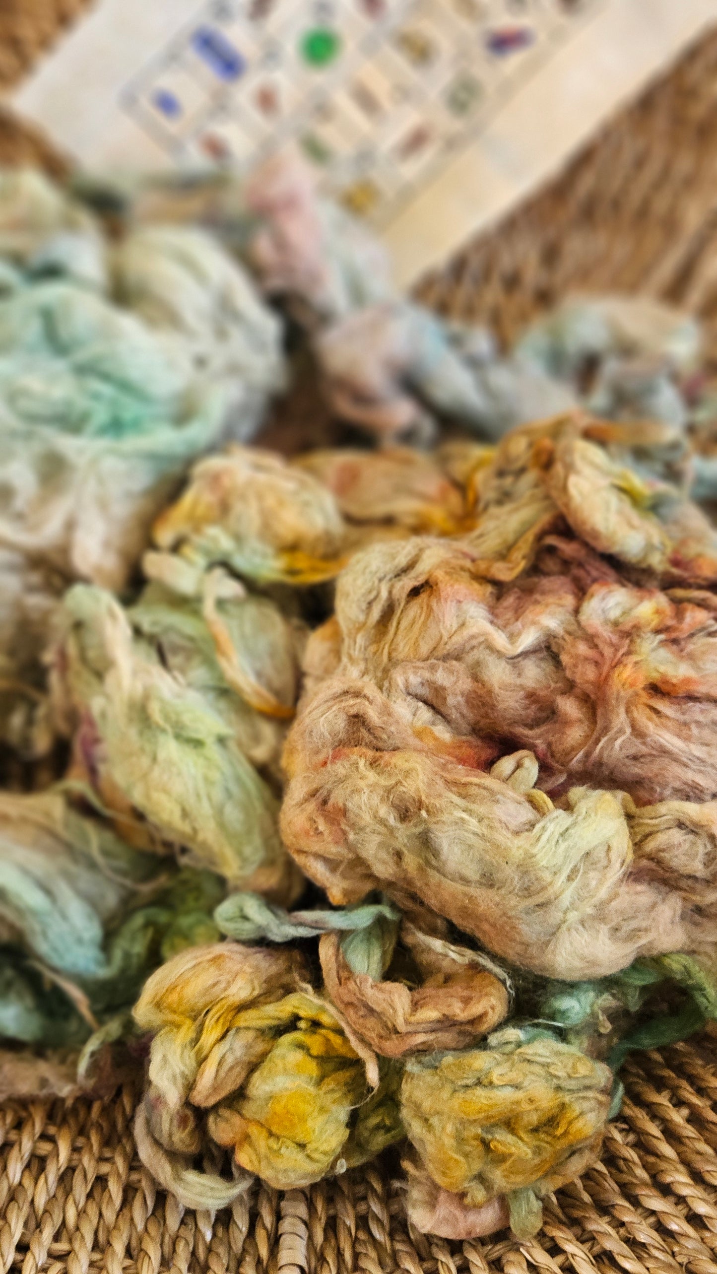 AKHMIM Hand-Dyed Organic Extra Fine Cotton Noil for fiber art, texture blending, and papermaking - 1 ounce | 28 grams