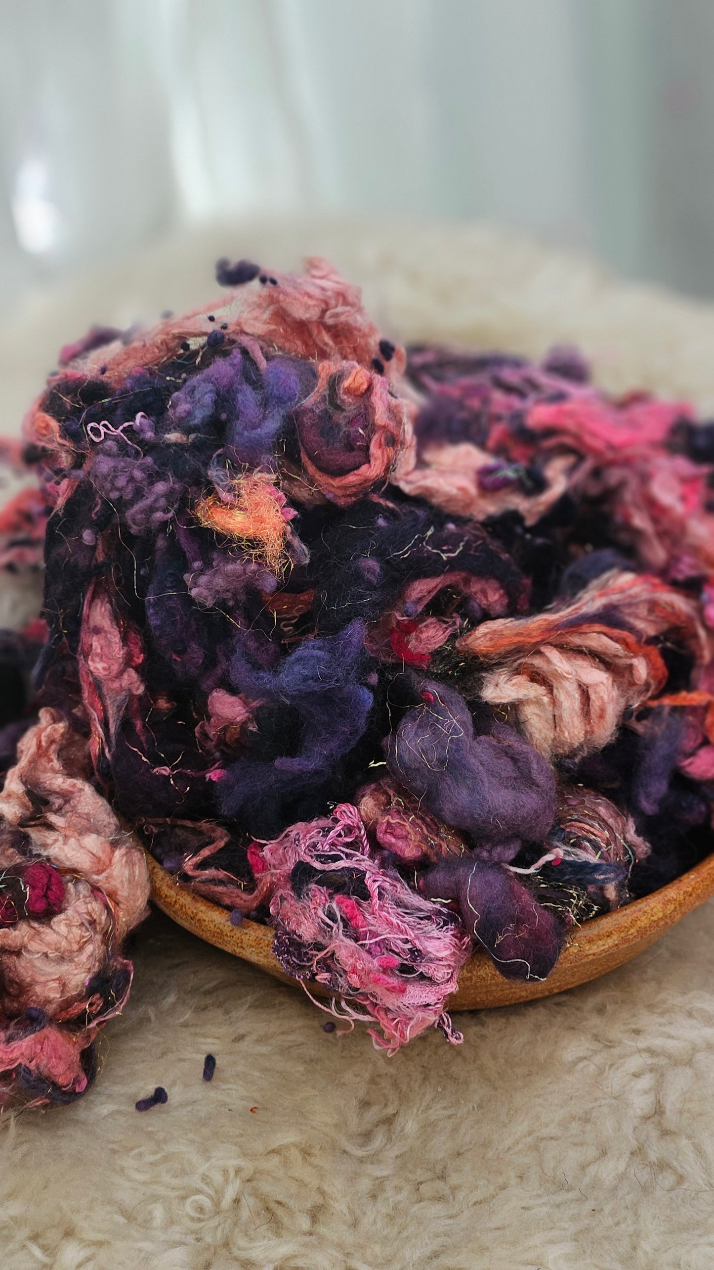VINEYARD SUMMER - Hand-Dyed Alpaca Bamboo Texture Blend for art yarn embellishing, texture blending, felting, mixed media, and fiber art - 4 ounces | 114 grams