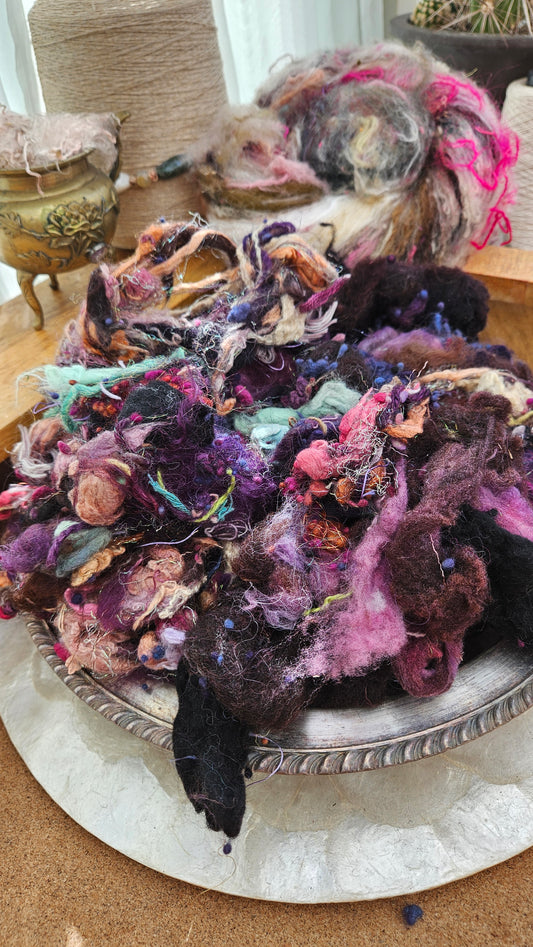 AURORA SKIES - Hand-Dyed Alpaca Bamboo Texture Blend for art yarn embellishing, texture blending, felting, mixed media, and fiber art - 4 ounces | 114 grams