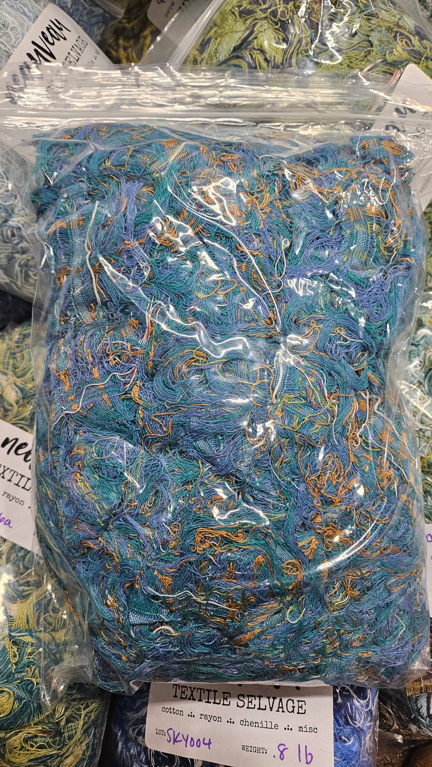 TROPICAL TEAL - textile selvedge for rug and art weaving and art yarn - TEAL013 (1 lb)