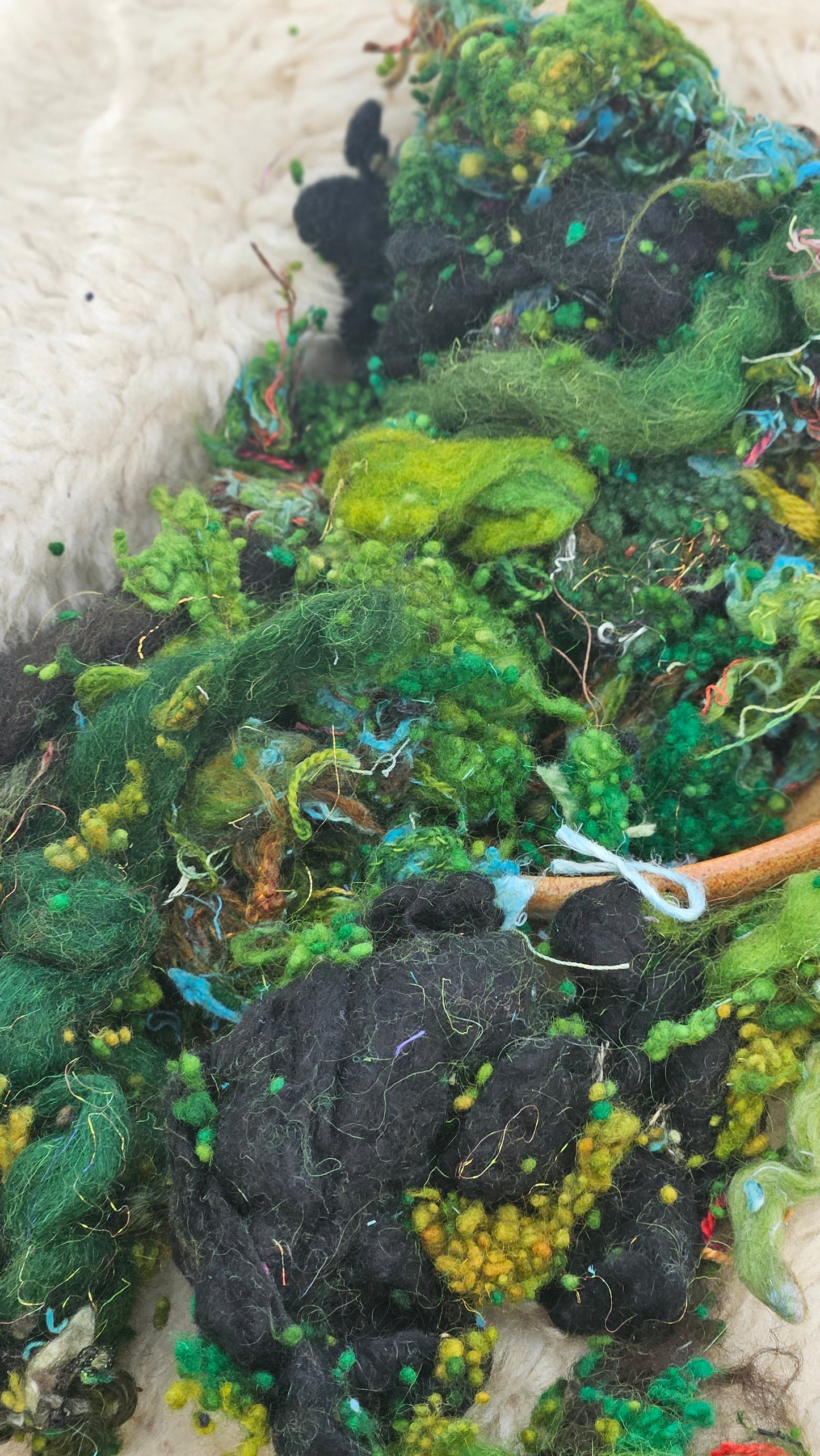 PRAIRIE GARDEN - Hand-Dyed Recycled Wool Texture Blend for art yarn embellishing, texture blending, felting, mixed media, and fiber art - 4 ounces | 114 grams