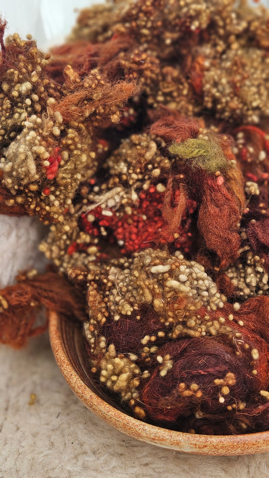 PRAIRIE FIELDS - Hand-Dyed Recycled Wool Texture Blend for art yarn embellishing, texture blending, felting, mixed media, and fiber art - 4 ounces | 114 grams