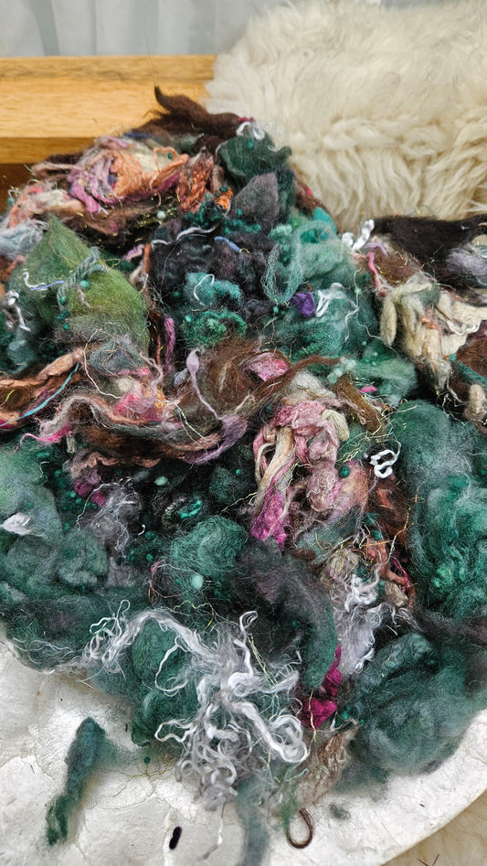 SPRING THAW - Hand-Dyed Alpaca Bamboo Texture Blend for art yarn embellishing, texture blending, felting, mixed media, and fiber art - 4 ounces | 114 grams