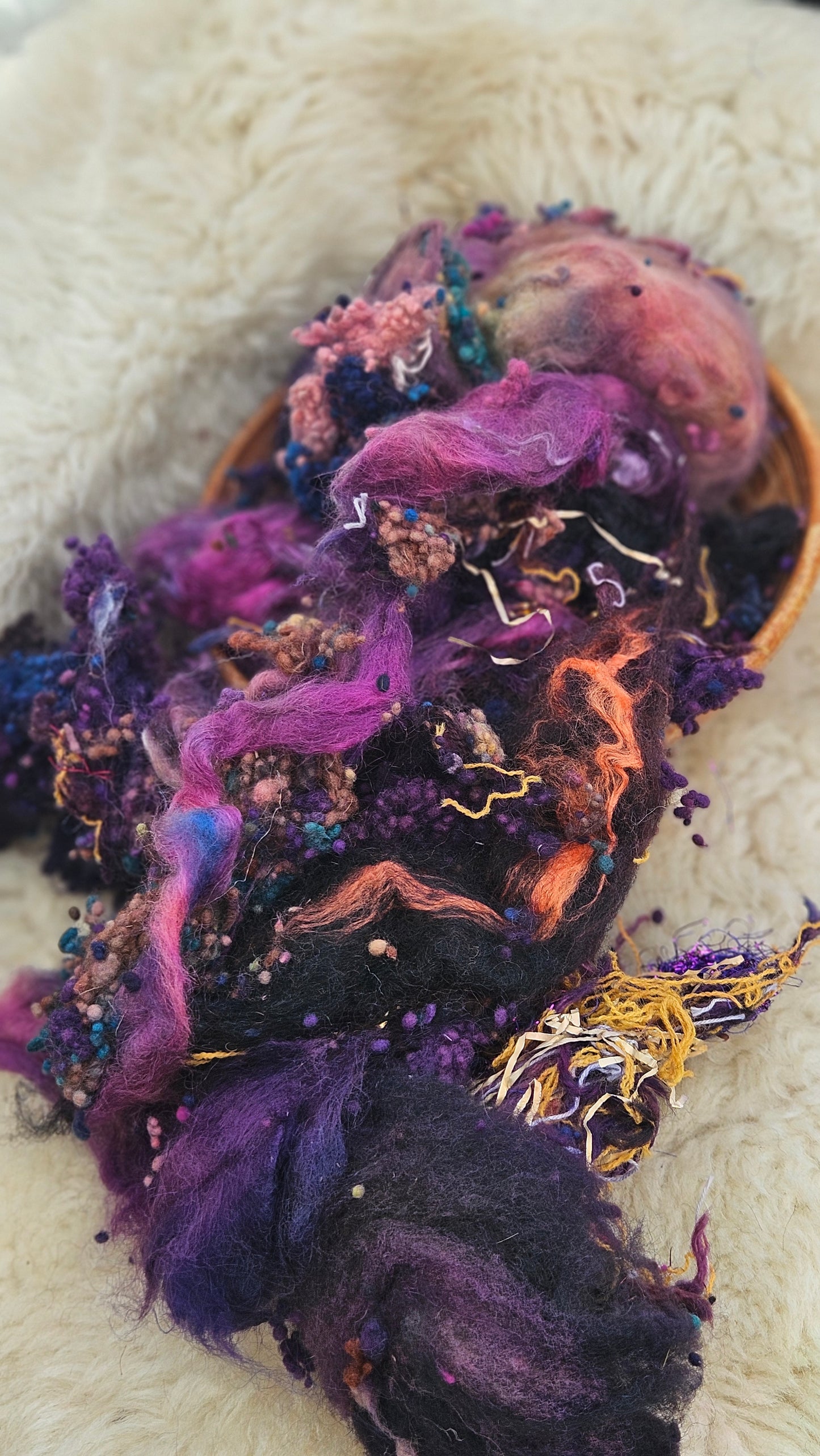 MARDI GRAS - Hand-Dyed Recycled Wool Texture Blend for art yarn embellishing, texture blending, felting, mixed media, and fiber art - 4 ounces | 114 grams