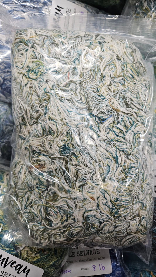 GREEN GRASS - textile selvedge for rug and art weaving and art yarn - GREEN101 (1 lb)