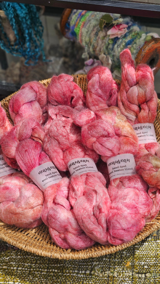 Pinky Pearl - wool bamboo roving for felting and blending - 2 ounces | 57 grams