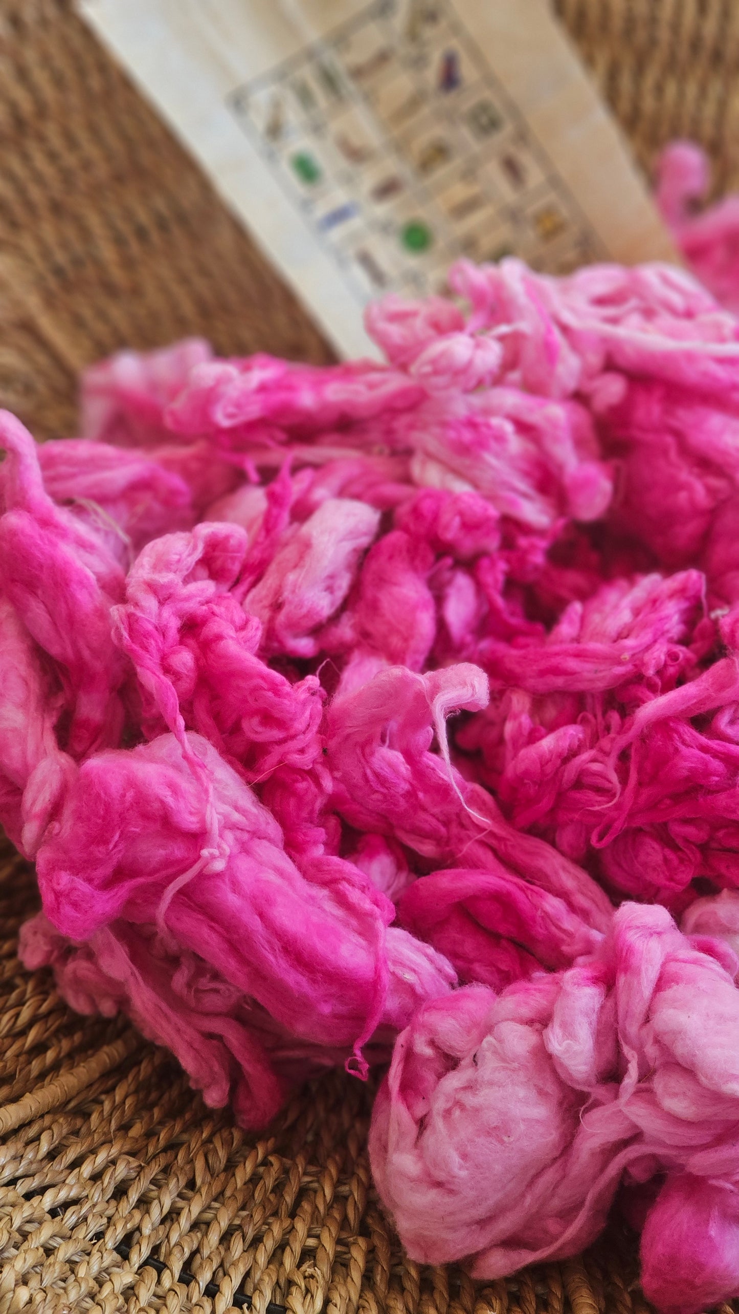 LOTUS Hand-Dyed Organic Extra Fine Cotton Noil for fiber art, texture blending, and papermaking - 1 ounce | 28 grams