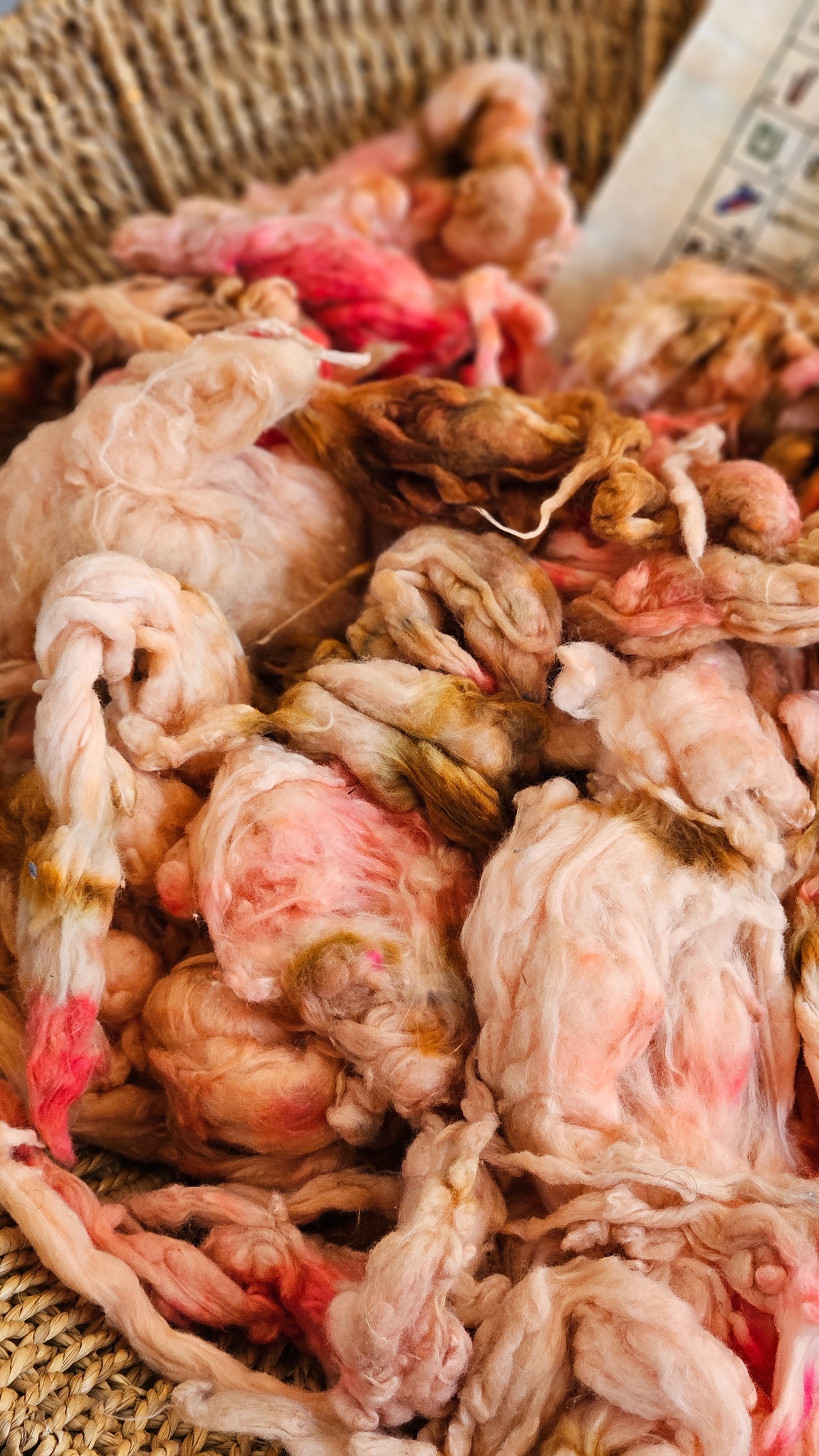 IMHOTEP Hand-Dyed Organic Extra Fine Cotton Noil for fiber art, texture blending, and papermaking - 1 ounce | 28 grams