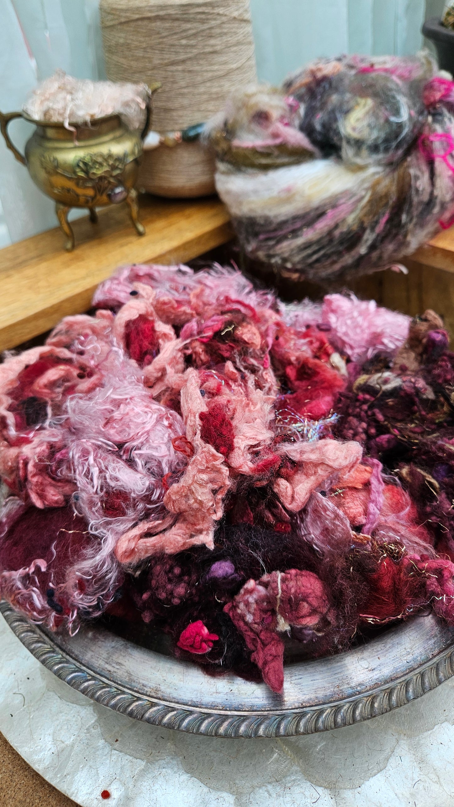 FULL BLOOM - Hand-Dyed Alpaca Bamboo Texture Blend for art yarn embellishing, texture blending, felting, mixed media, and fiber art - 4 ounces | 114 grams