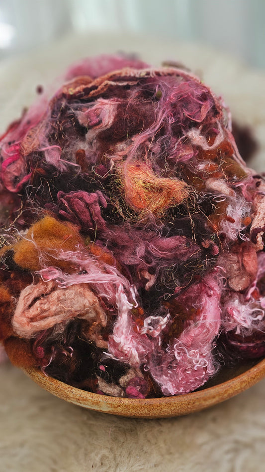 BUDBREAK - Hand-Dyed Alpaca Bamboo Texture Blend for art yarn embellishing, texture blending, felting, mixed media, and fiber art - 4 ounces | 114 grams