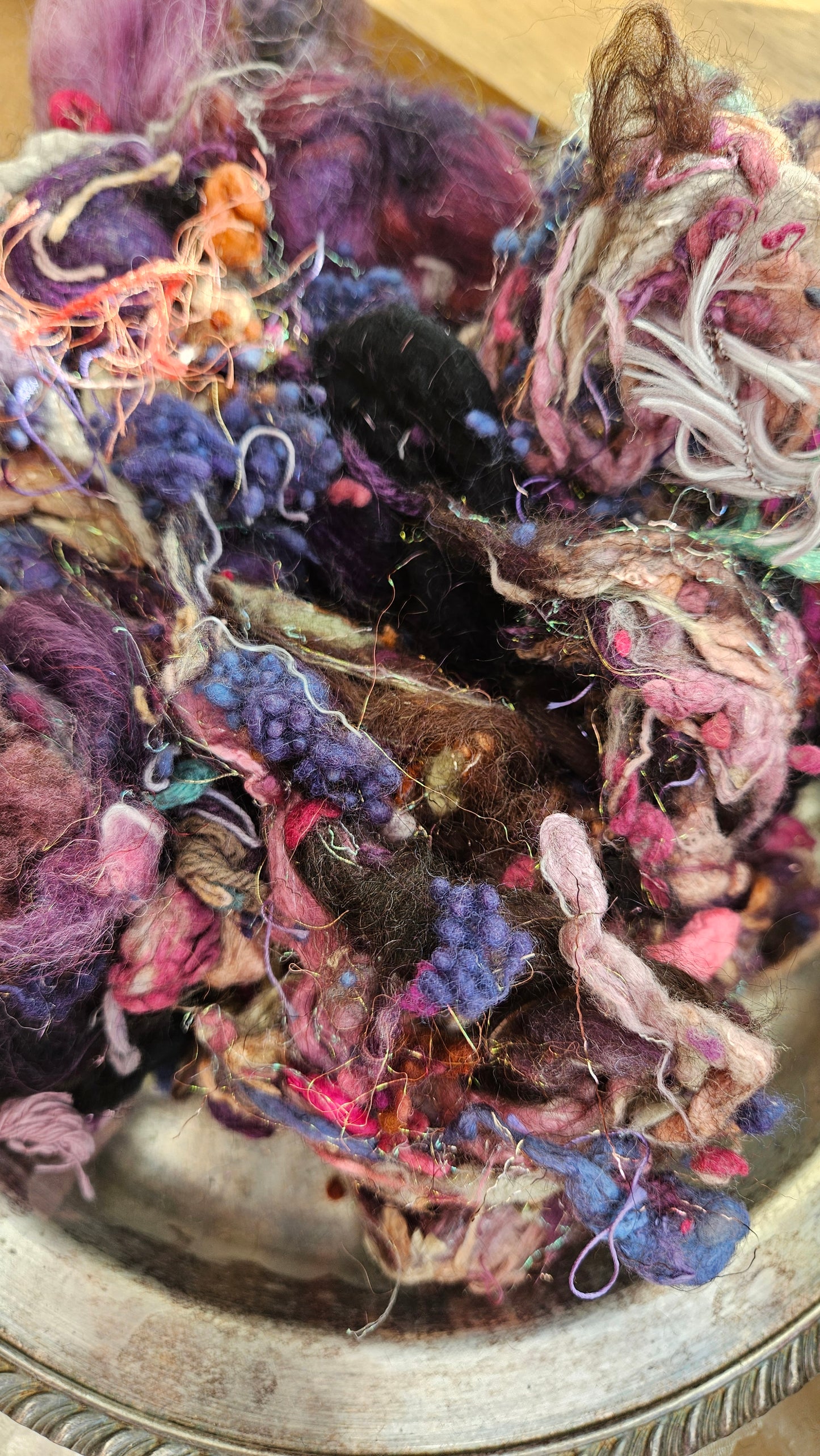 AURORA SKIES - Hand-Dyed Alpaca Bamboo Texture Blend for art yarn embellishing, texture blending, felting, mixed media, and fiber art - 4 ounces | 114 grams