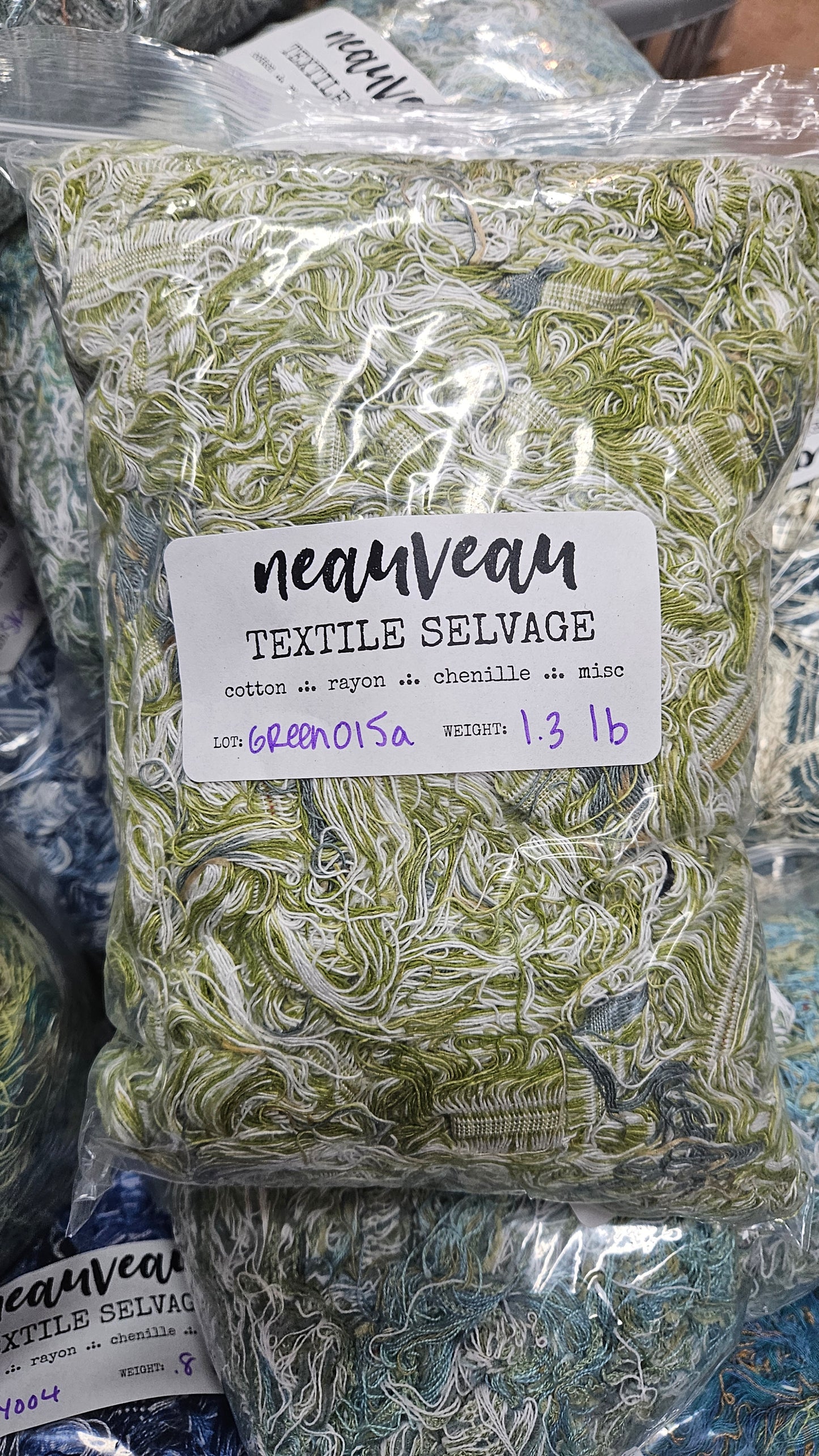 GREEN GRASS - textile selvedge for rug and art weaving and art yarn - GREEN015