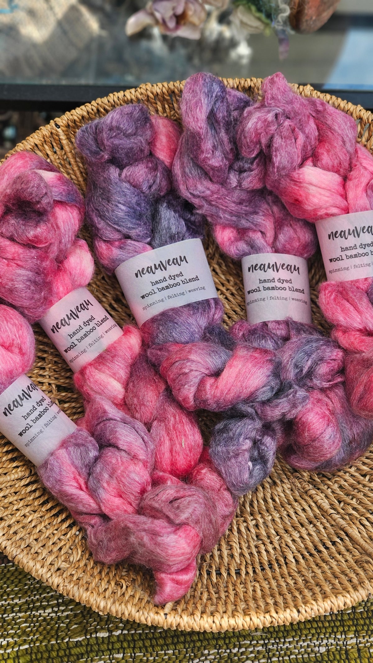 Peony Pearl - wool bamboo roving for felting and blending - 2 ounces | 57 grams