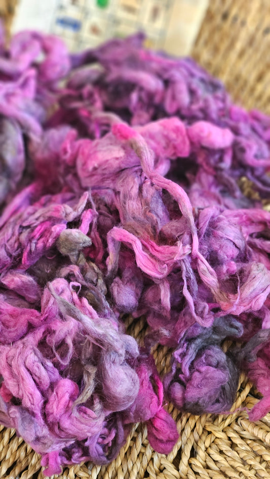 HATHOR Hand-Dyed Organic Extra Fine Cotton Noil for fiber art, texture blending, and papermaking - 1 ounce | 28 grams