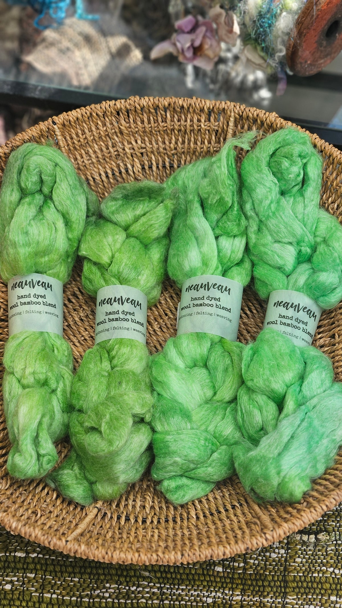 Lime Pearl - wool bamboo roving for felting and blending - 2 ounces | 57 grams