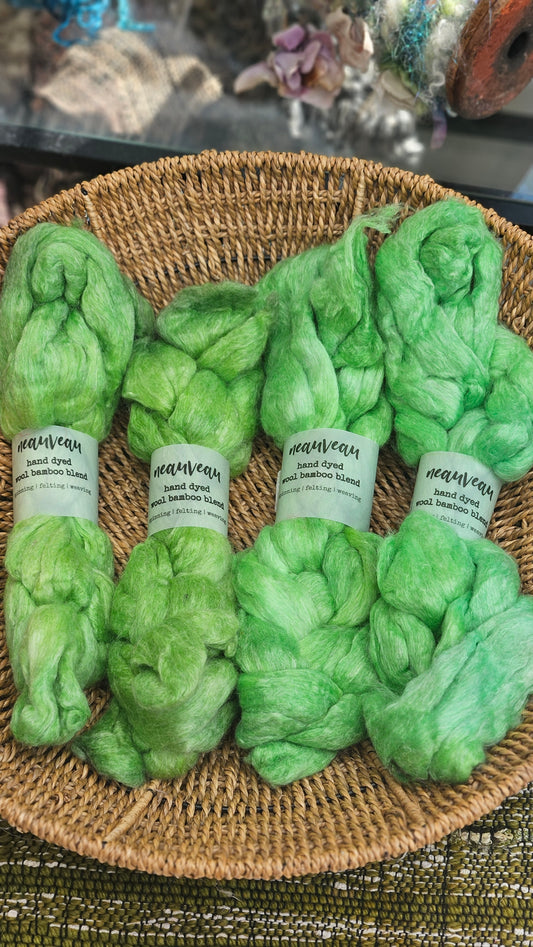 Lime Pearl - wool bamboo roving for felting and blending - 2 ounces | 57 grams