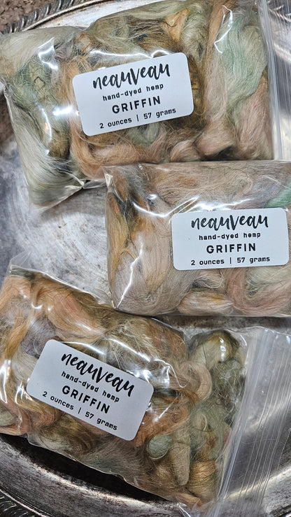 GRIFFIN - rare hand-dyed hemp top for carding into art batts - 2 ounces | 57 grams