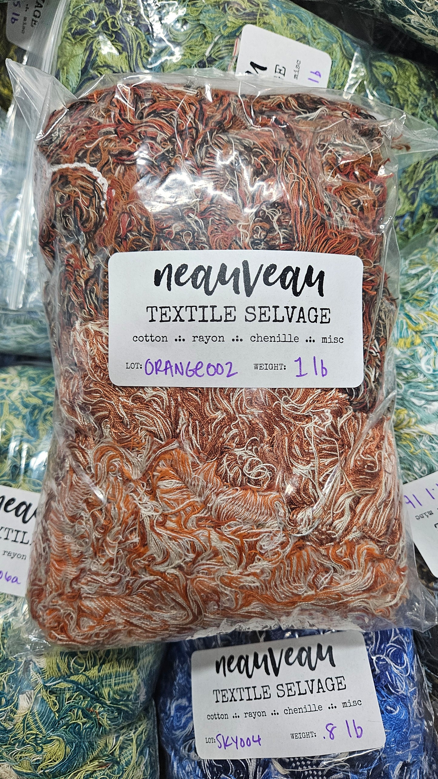 ORANGE GROVE - textile selvedge for rug and art weaving and art yarn - ORANGE002 (1 lb)