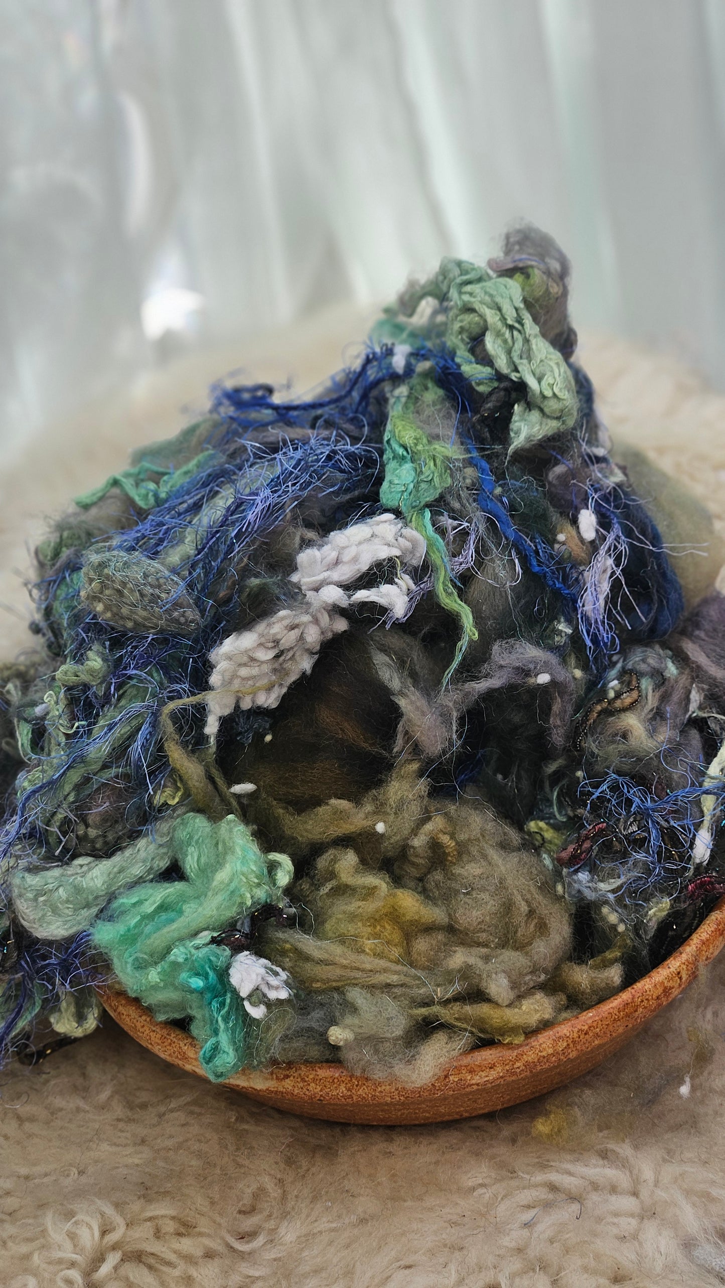 GARDEN DAWN - Hand-Dyed Alpaca Bamboo Texture Blend for art yarn embellishing, texture blending, felting, mixed media, and fiber art - 4 ounces | 114 grams