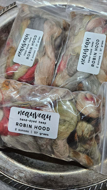ROBIN HOOD - rare hand-dyed hemp top for carding into art batts - 2 ounces | 57 grams