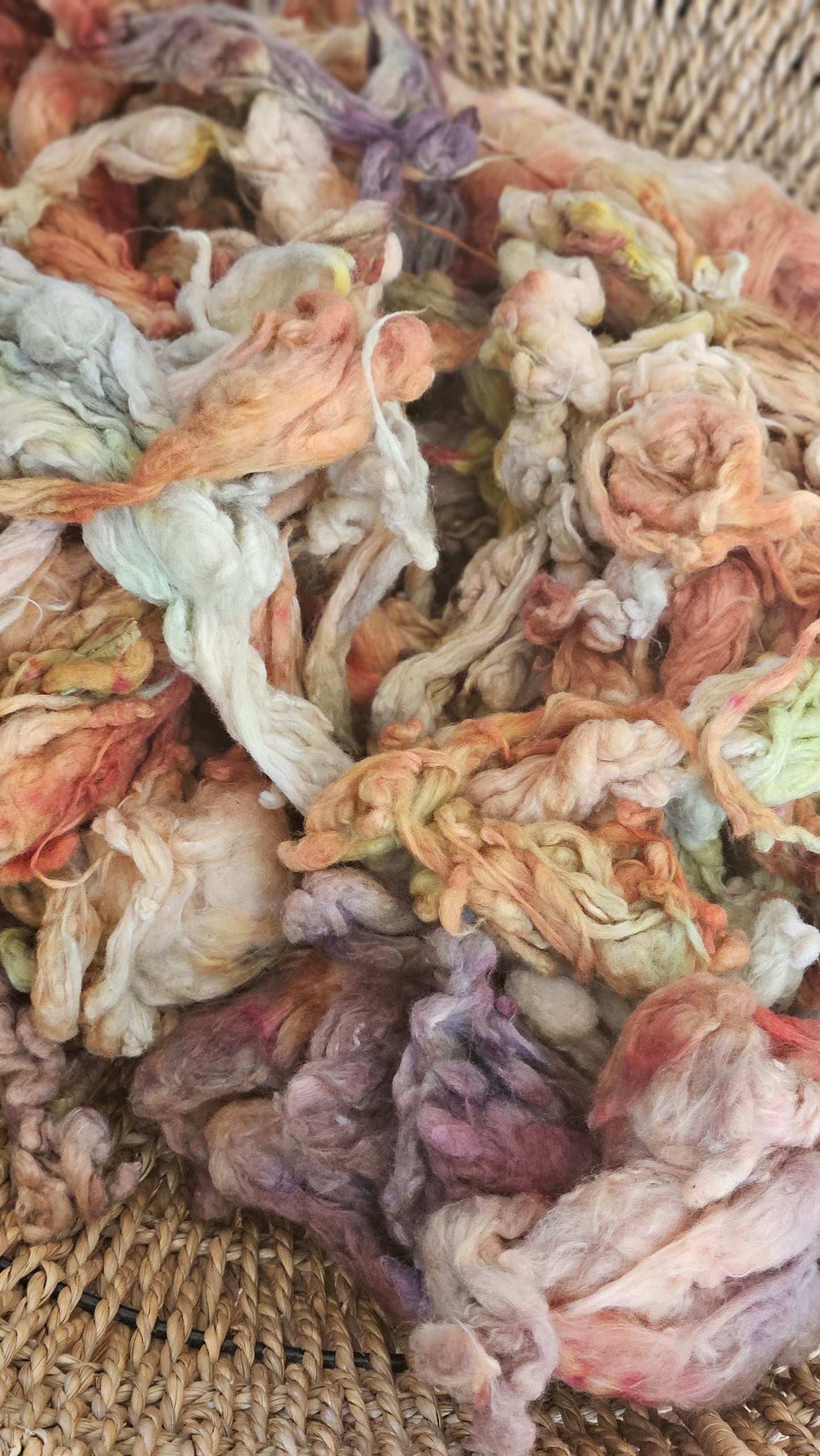 MERNEITH Hand-Dyed Organic Extra Fine Cotton Noil for fiber art, texture blending, and papermaking - 1 ounce | 28 grams