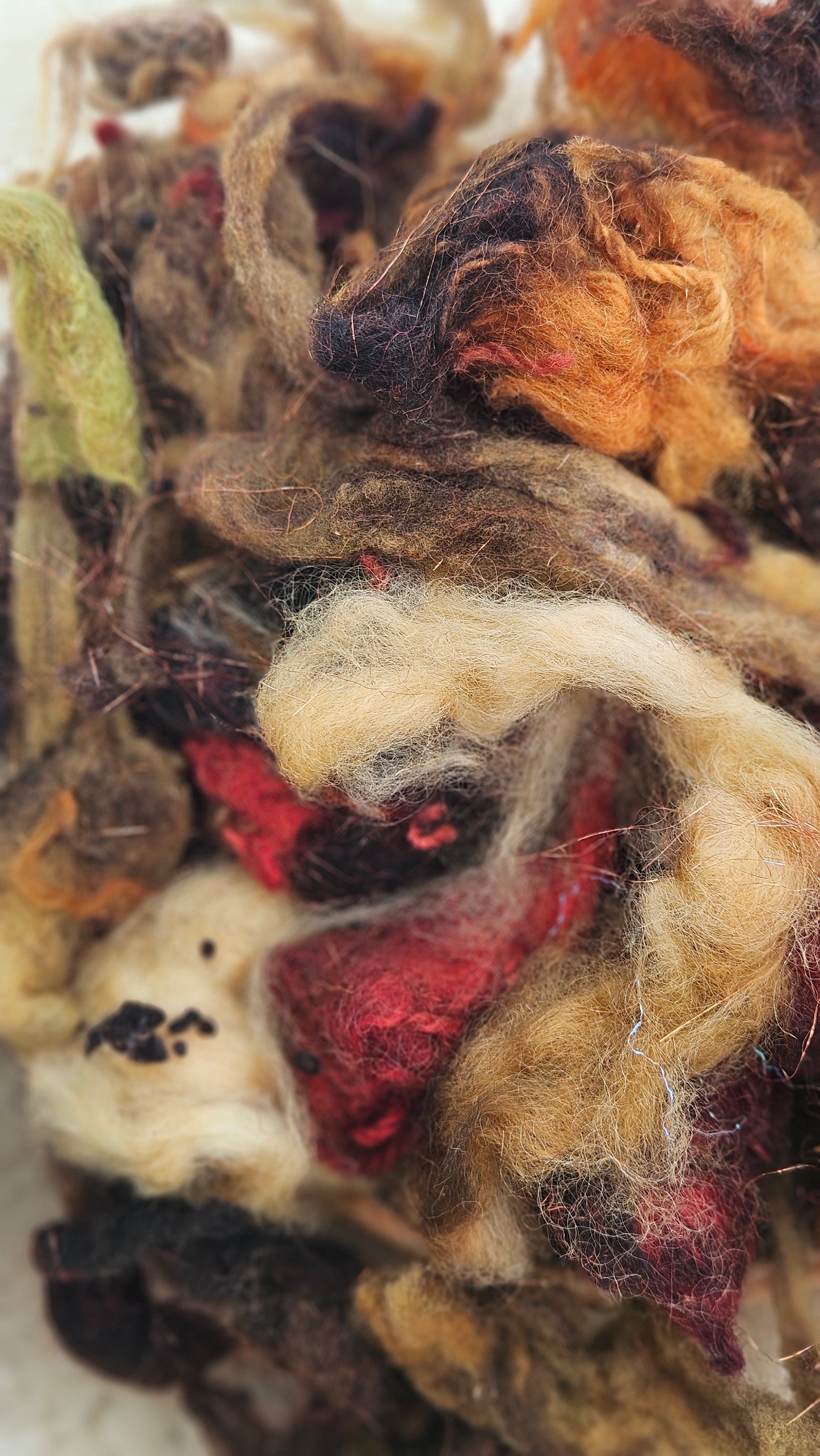 CANYON FOREST - Hand-Dyed Recycled Wool Texture Blend for art yarn embellishing, texture blending, felting, mixed media, and fiber art - 4 ounces | 114 grams