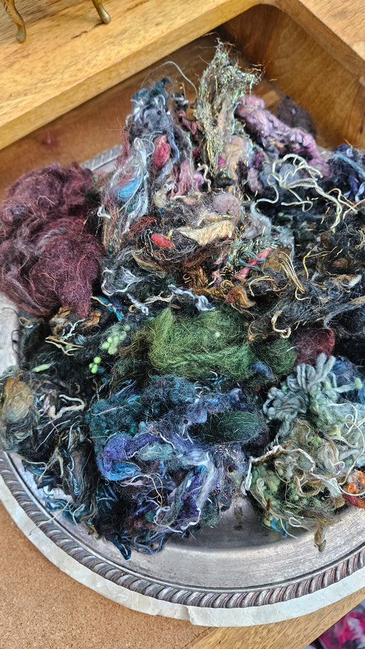 EQUINOX GARDEN - Hand-Dyed Recycled Fiber Texture Blend for art yarn embellishing, texture blending, felting, mixed media, and fiber art - 4 ounces | 114 grams