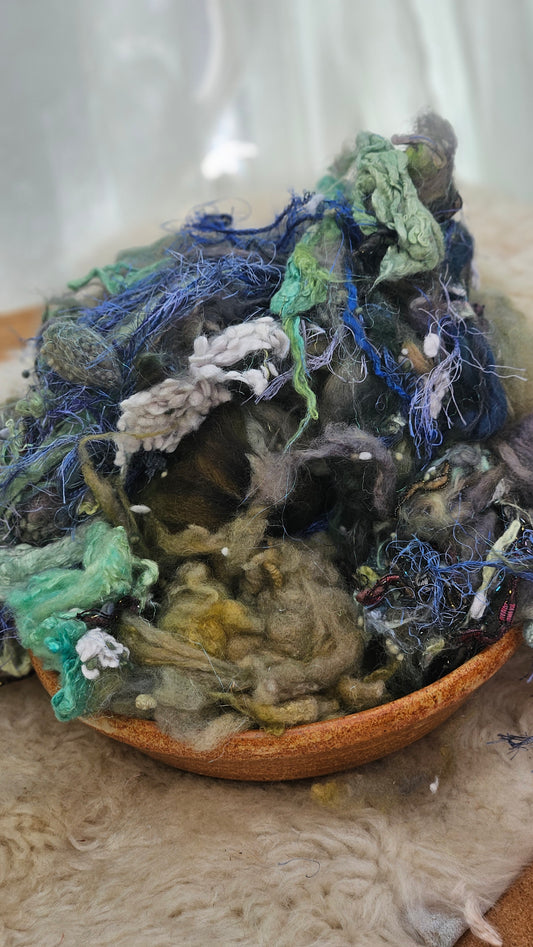 GARDEN DAWN - Hand-Dyed Alpaca Bamboo Texture Blend for art yarn embellishing, texture blending, felting, mixed media, and fiber art - 4 ounces | 114 grams