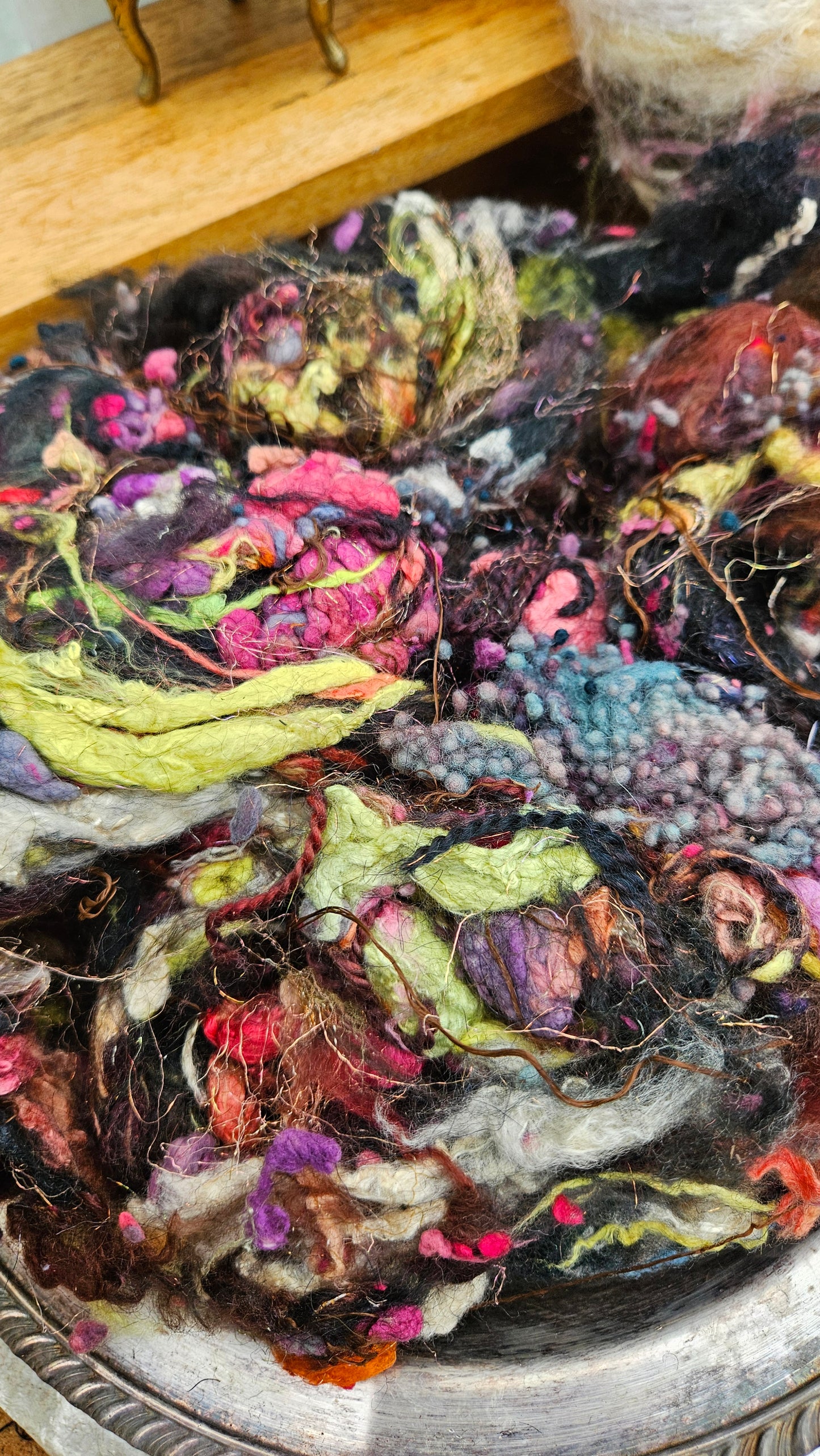 FIRST LIGHT - Hand-Dyed Alpaca Bamboo Texture Blend for art yarn embellishing, texture blending, felting, mixed media, and fiber art - 4 ounces | 114 grams