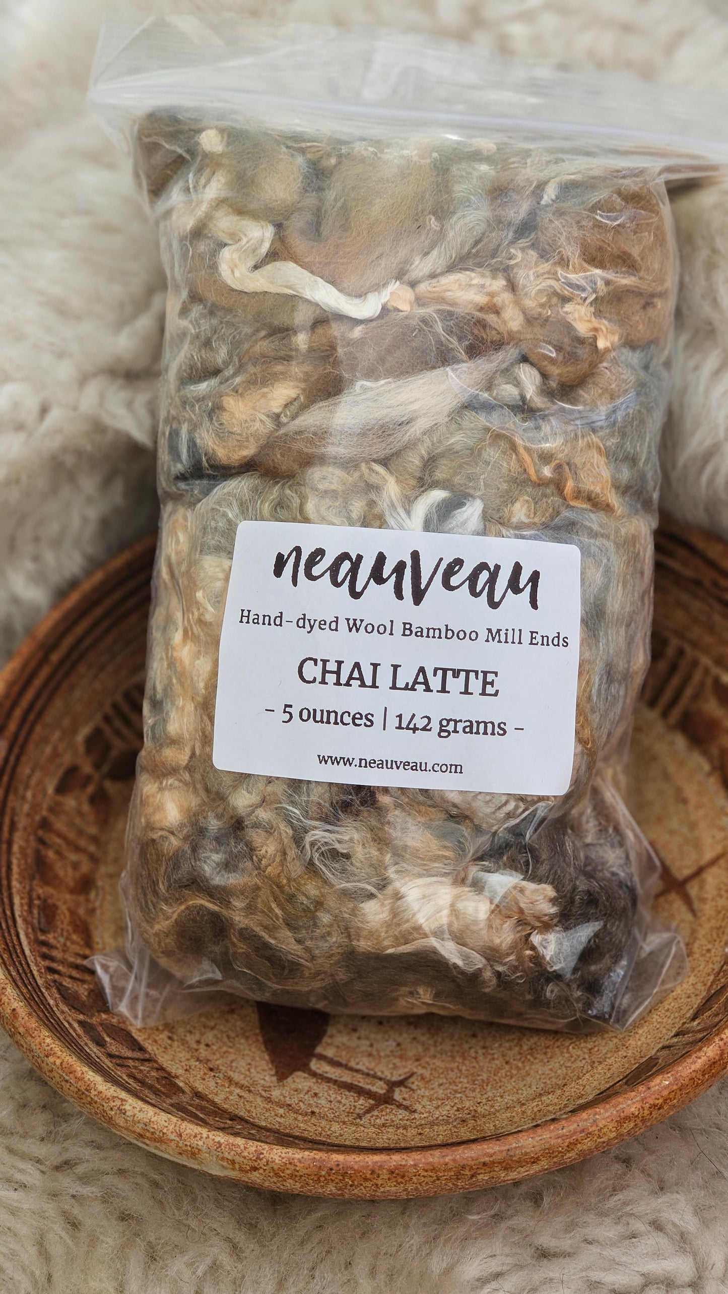 CHAI LATTE - hand-dyed extra fine wool and silky bamboo dense cloud recycled mill ends - 5 oz |  142 g