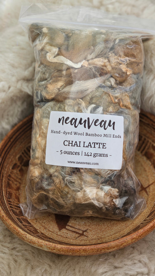 CHAI LATTE - hand-dyed extra fine wool and silky bamboo dense cloud recycled mill ends - 5 oz |  142 g