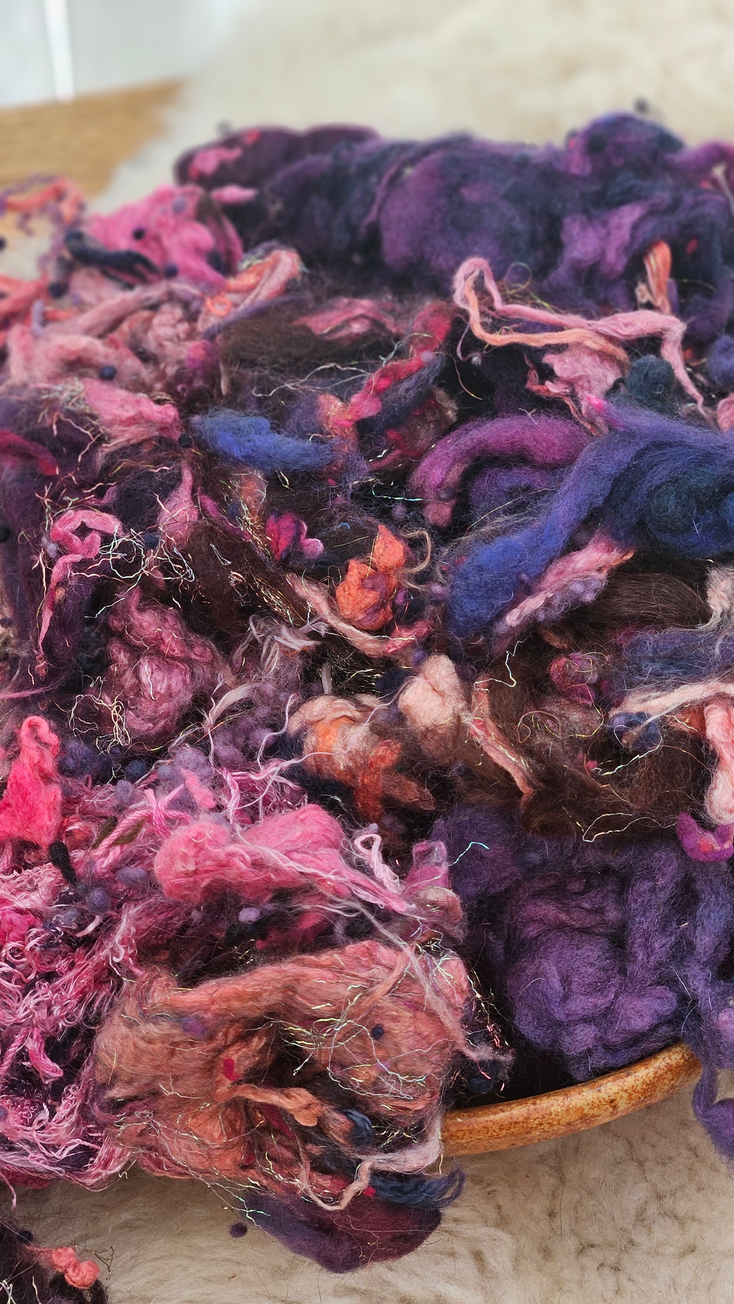 VINEYARD SUMMER - Hand-Dyed Alpaca Bamboo Texture Blend for art yarn embellishing, texture blending, felting, mixed media, and fiber art - 4 ounces | 114 grams