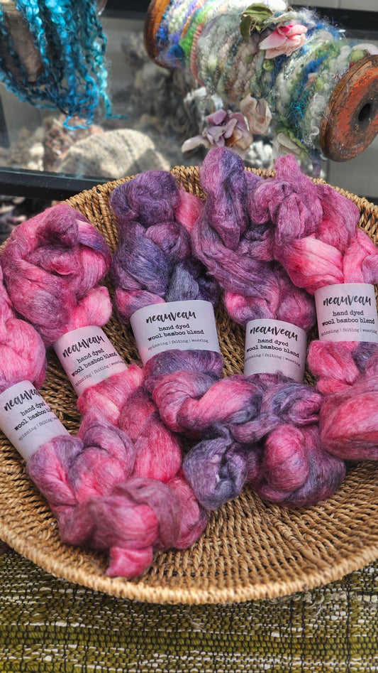 Peony Pearl - wool bamboo roving for felting and blending - 2 ounces | 57 grams