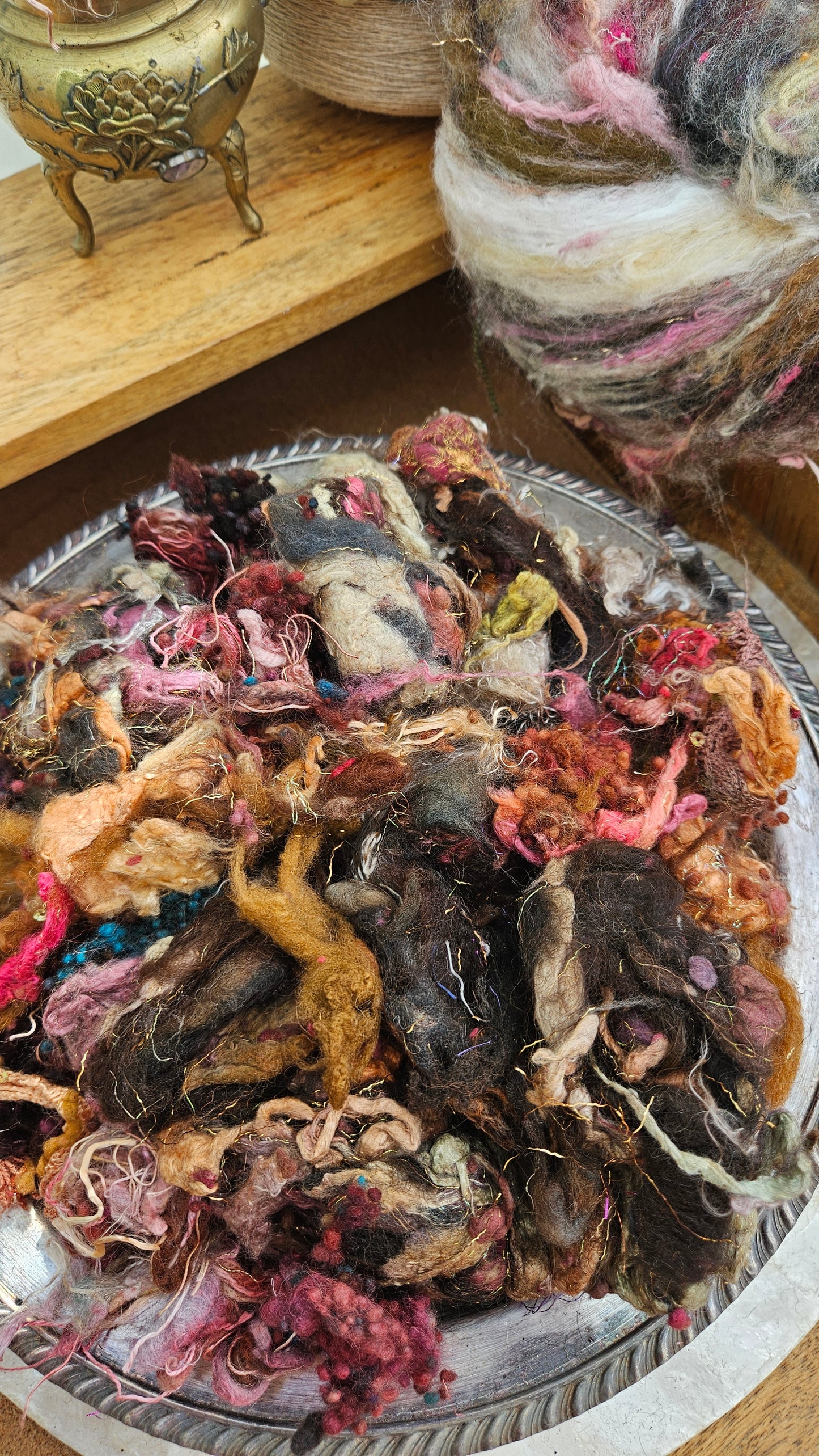 SOLAR ECLIPSE - Hand-Dyed Alpaca Bamboo Texture Blend for art yarn embellishing, texture blending, felting, mixed media, and fiber art - 4 ounces | 114 grams