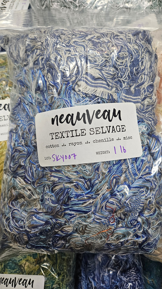 BLUE SKIES - textile selvedge for rug and art weaving and art yarn - SKY007 (1 lb)