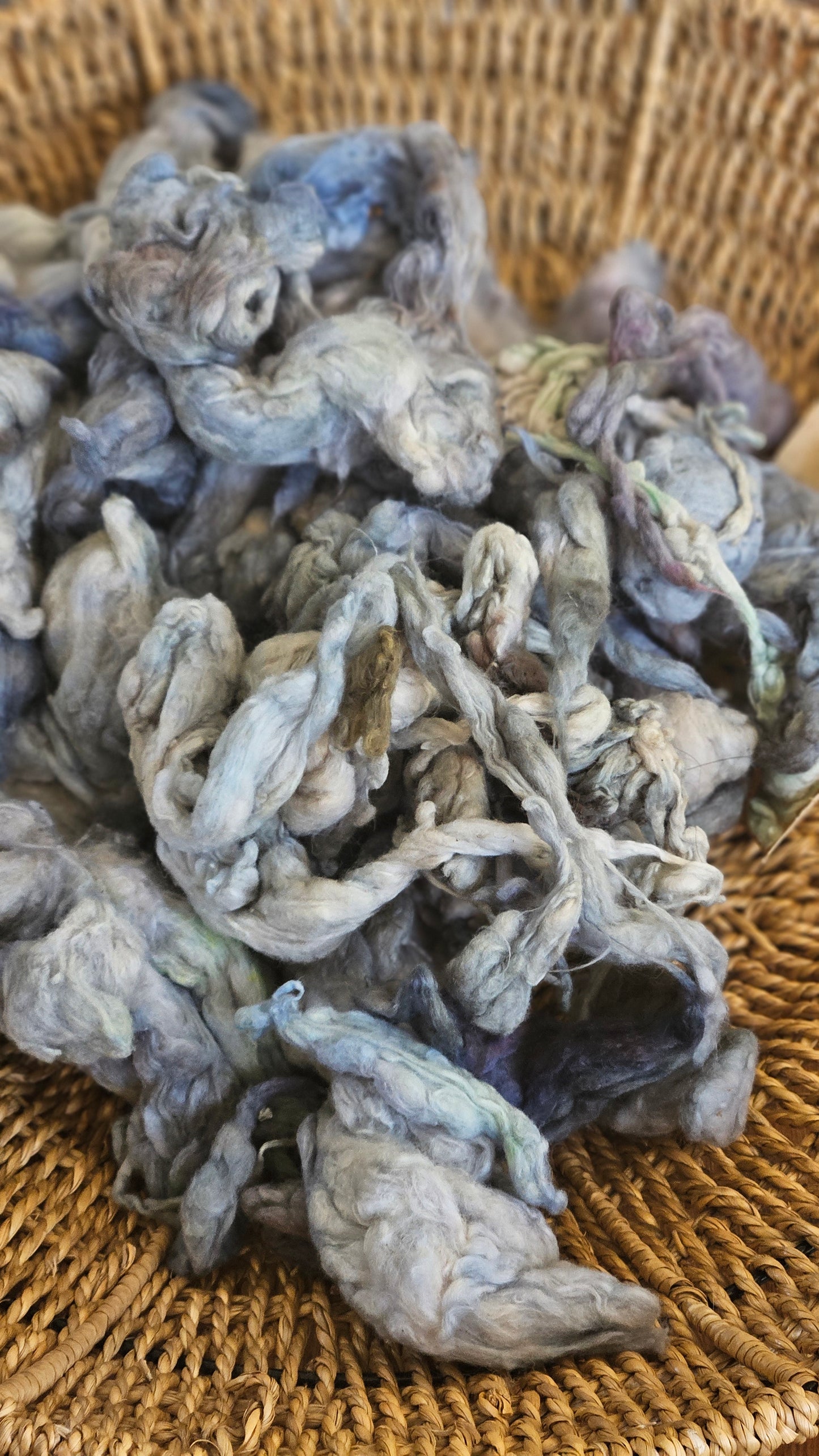DUAT Hand-Dyed Organic Extra Fine Cotton Noil for fiber art, texture blending, and papermaking - 1 ounce | 28 grams
