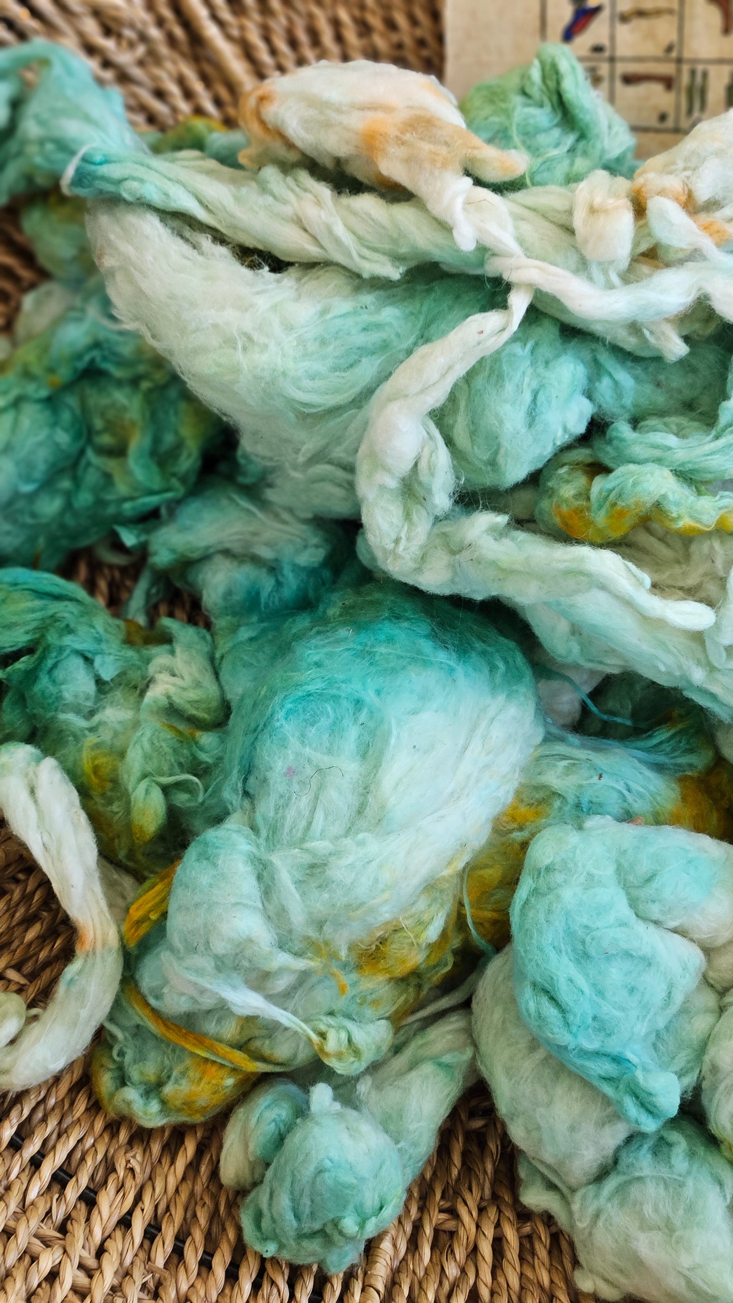 HORUS Hand-Dyed Organic Extra Fine Cotton Noil for fiber art, texture blending, and papermaking - 1 ounce | 28 grams