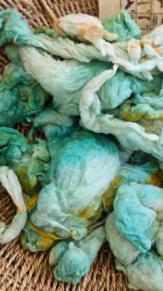 HORUS Hand-Dyed Organic Extra Fine Cotton Noil for fiber art, texture blending, and papermaking - 1 ounce | 28 grams